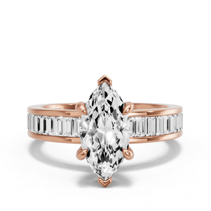 Image for Marquise Six Prong Ring with Baguette Channel band