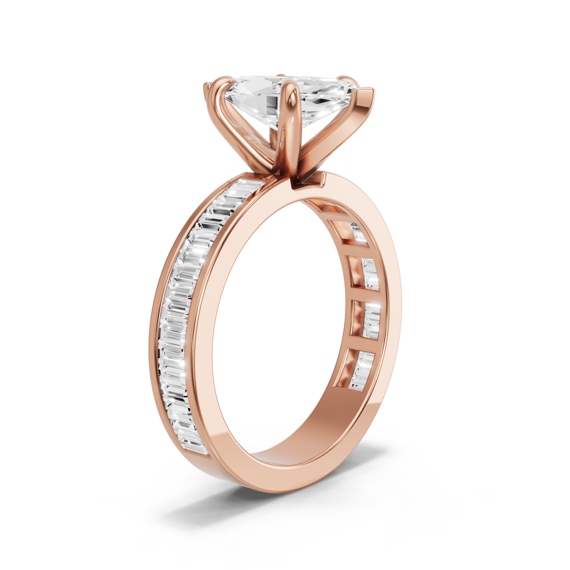 Image for Marquise Six Prong Ring with Baguette Channel band in 18K Rose Gold