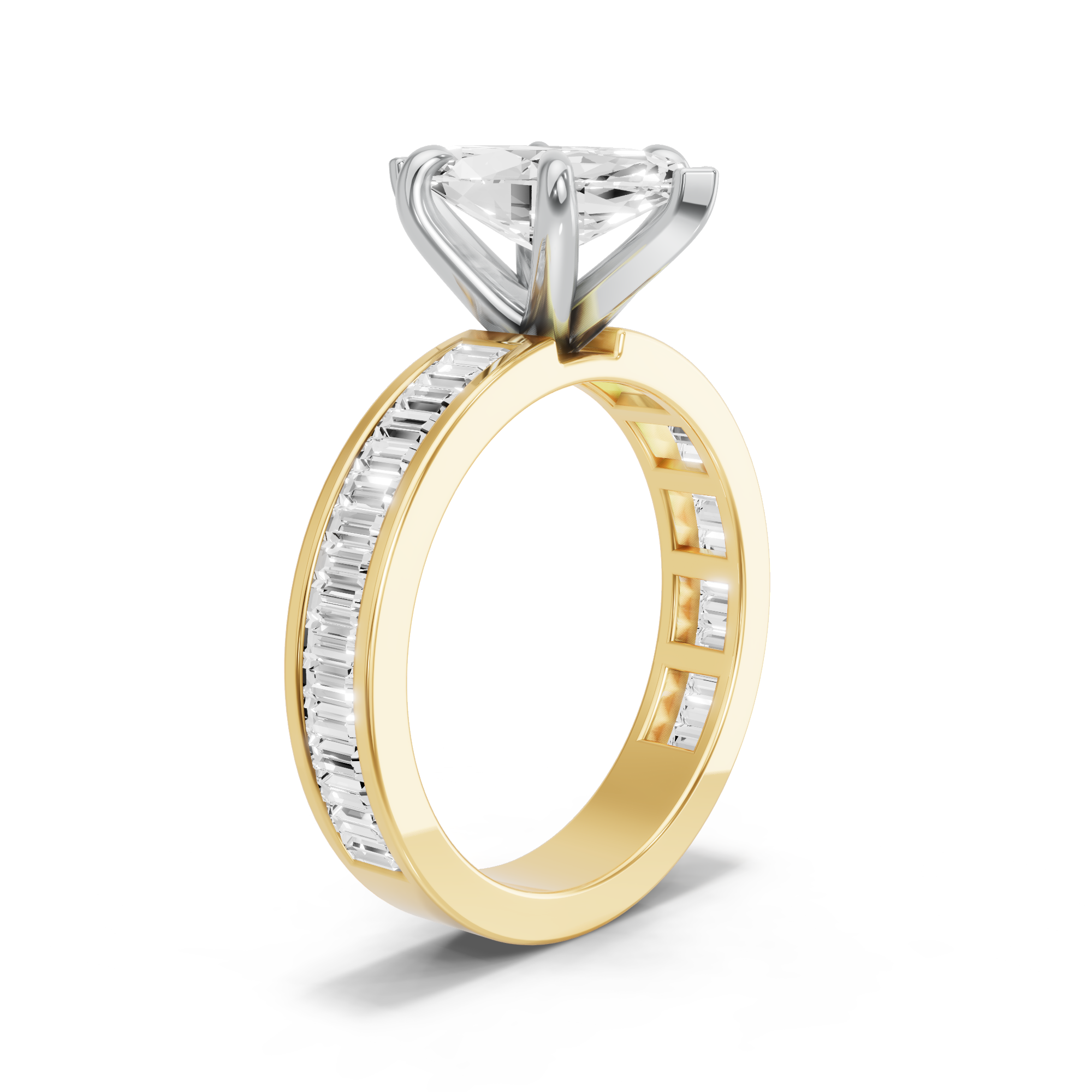 Image for Marquise Six Prong Ring with Baguette Channel band in 10K Two Tone Yellow Gold