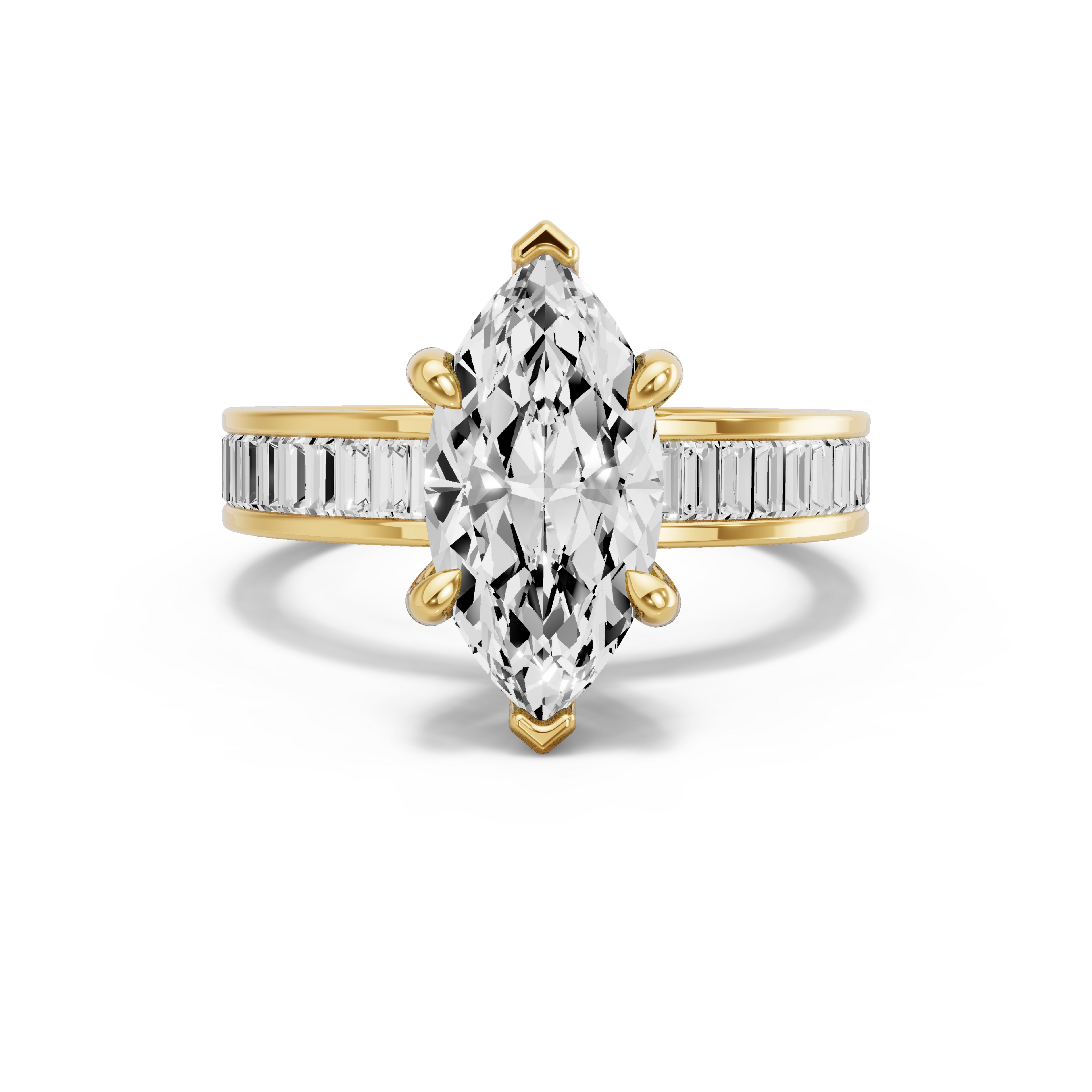 Image for Marquise Six Prong Ring with Baguette Channel band in 18K Yellow Gold