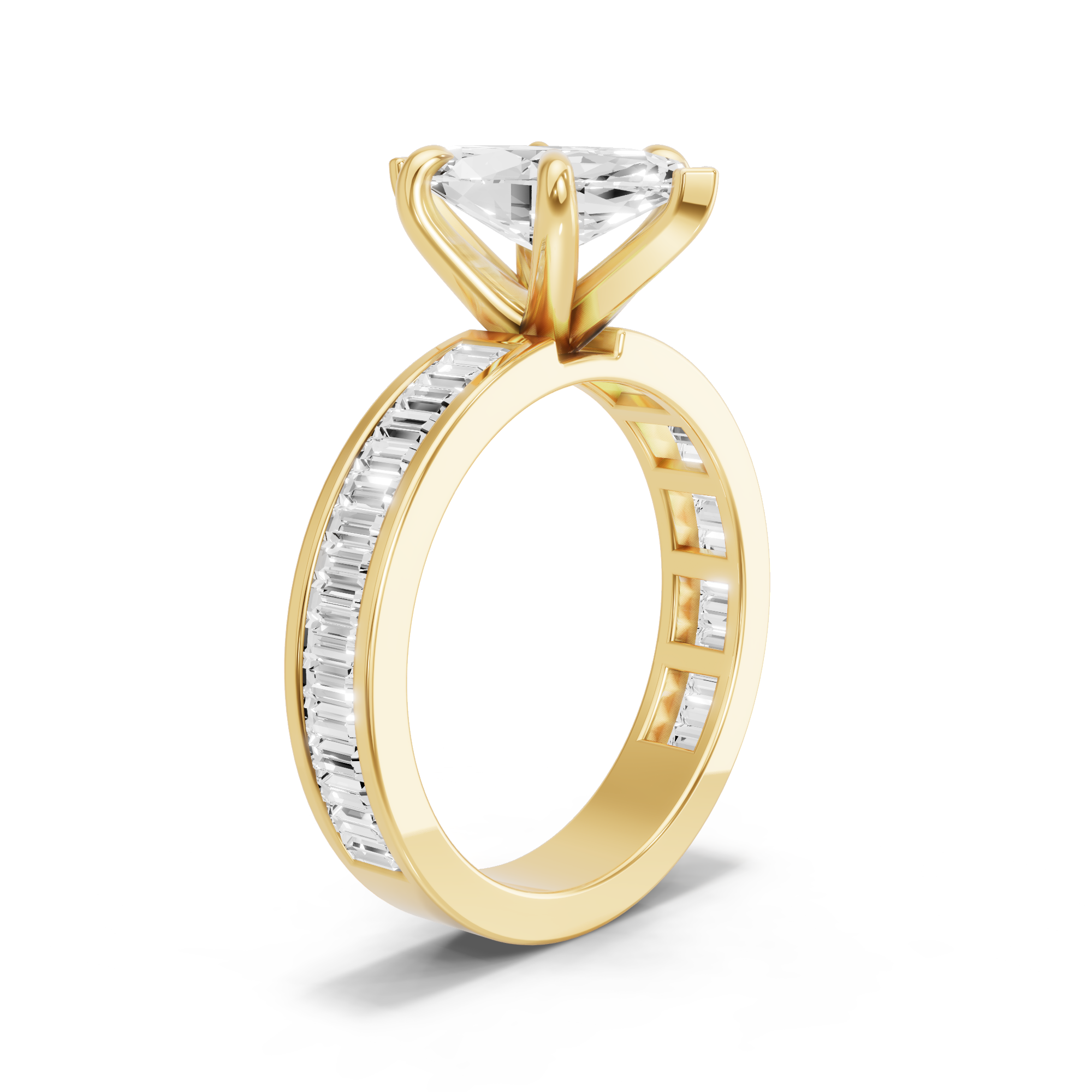 Image for Marquise Six Prong Ring with Baguette Channel band in 14K Yellow Gold