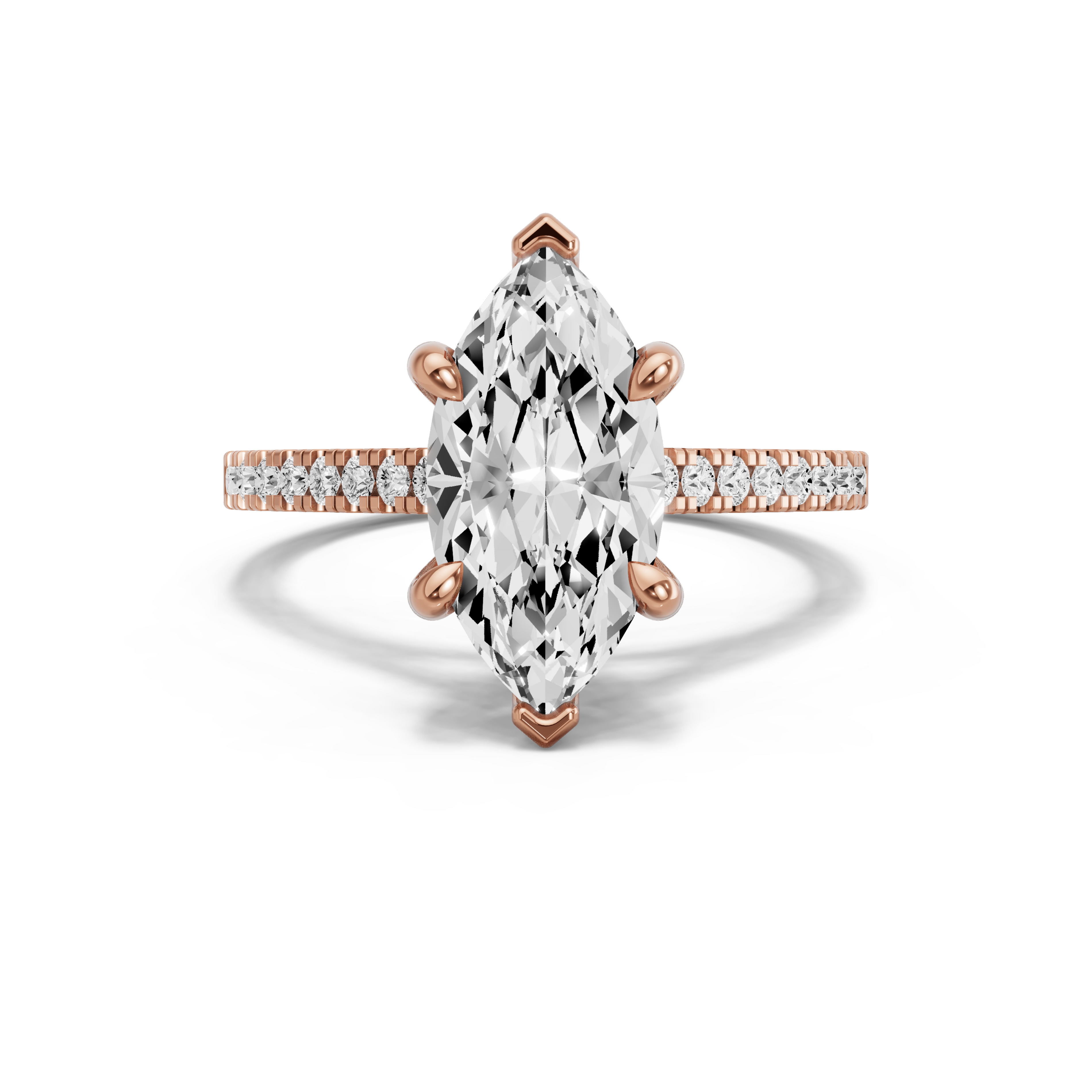 Image for Marquise Six Prong Ring with Cathedral Pave band in 10K Rose Gold