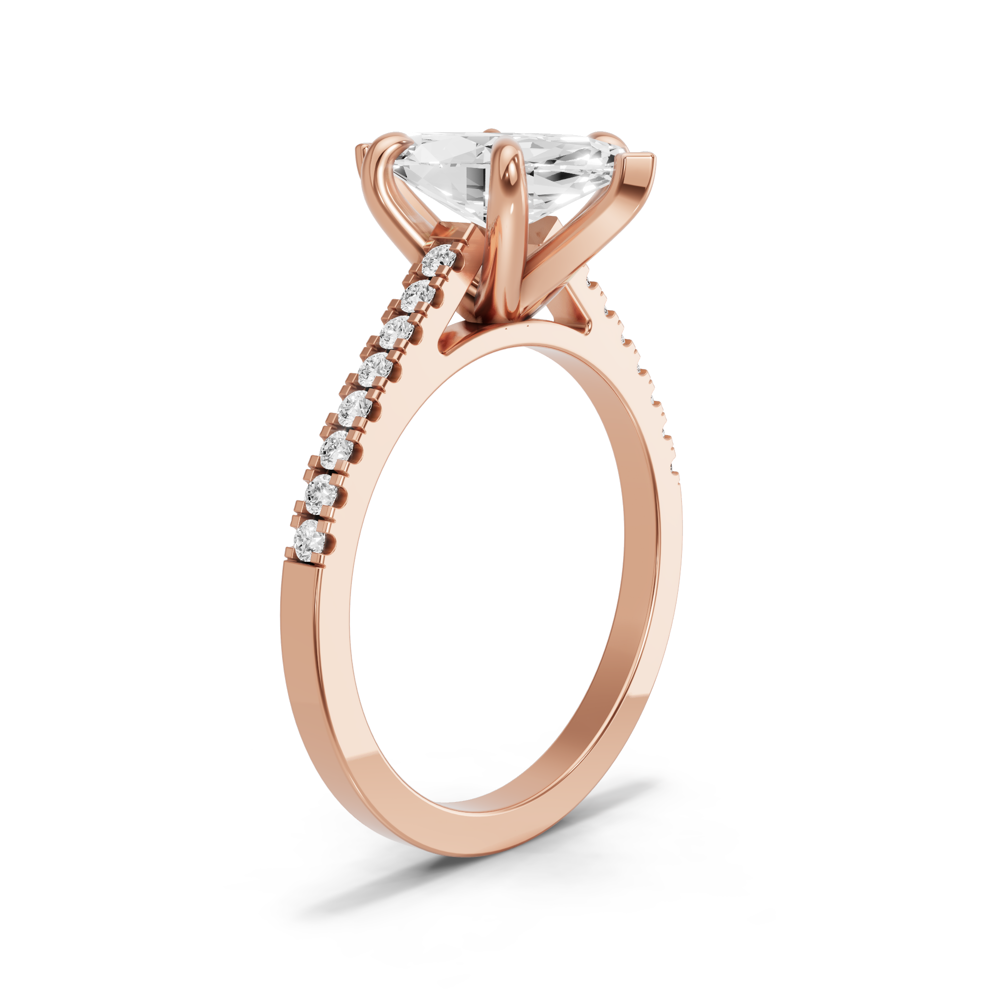 Image for Marquise Six Prong Ring with Cathedral Pave band in 18K Rose Gold