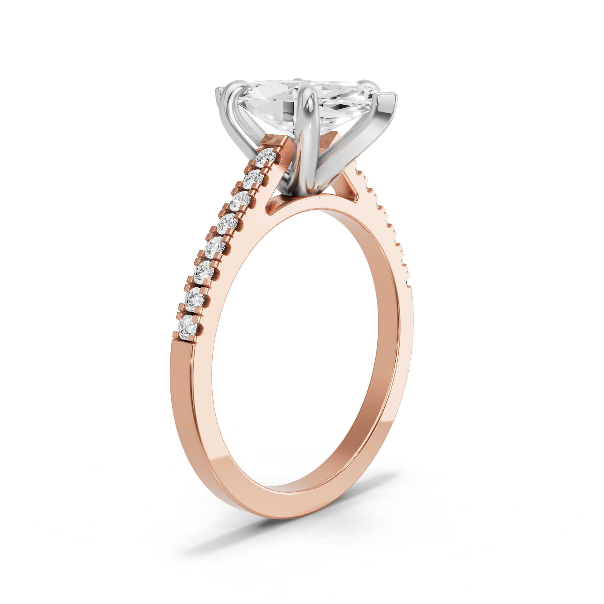 Image for Marquise Six Prong Ring with Cathedral Pave band in 14K Two Tone Rose Gold