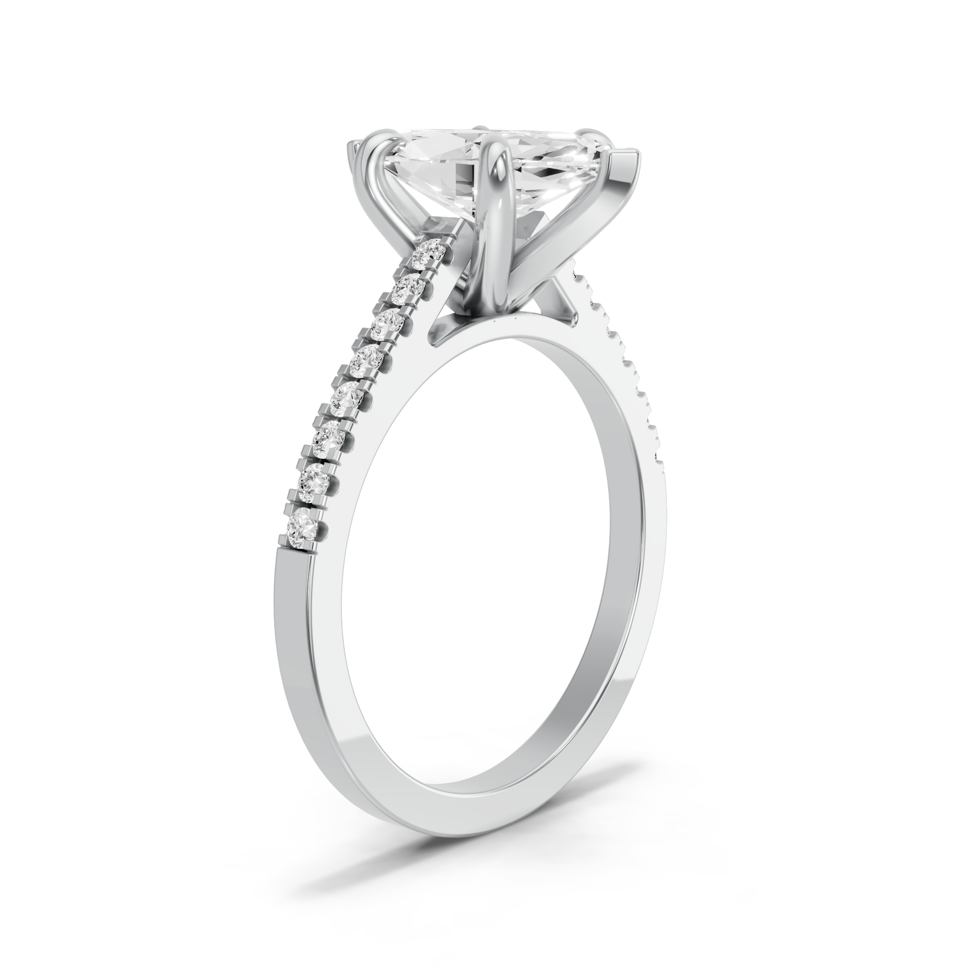 Image for Marquise Six Prong Ring with Cathedral Pave band in 14K White Gold