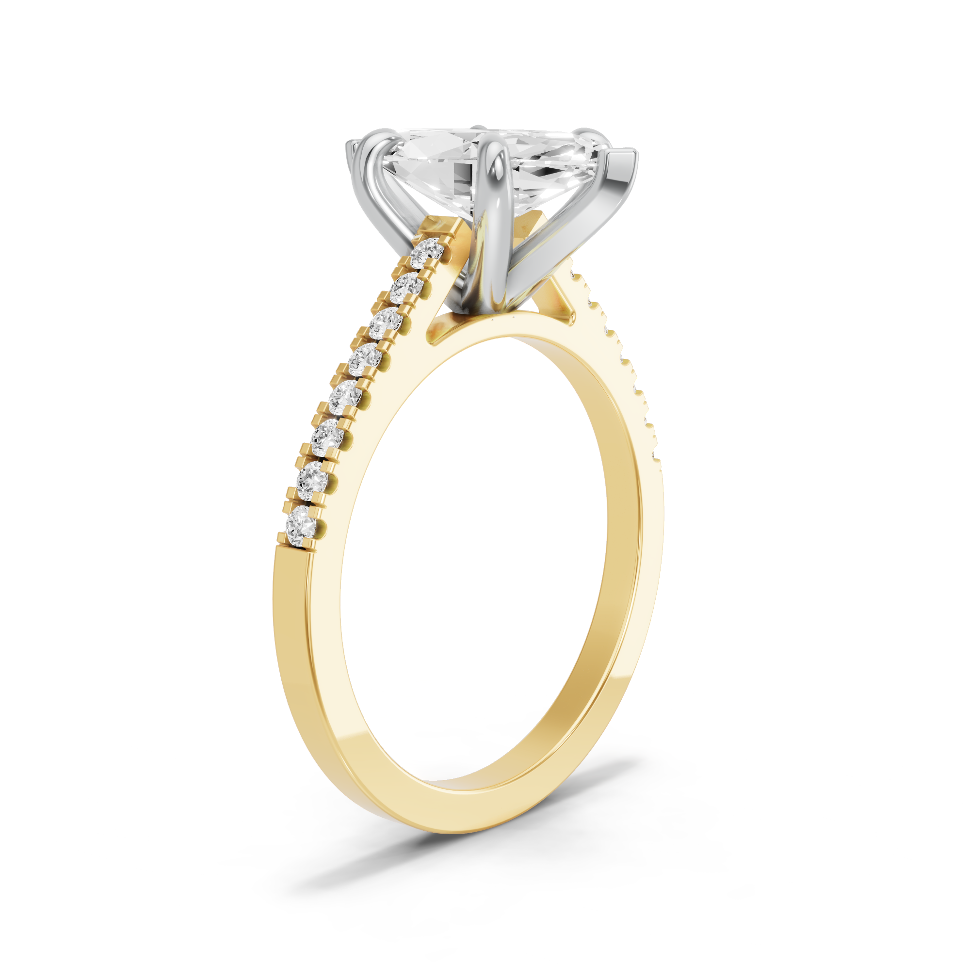 Image for Marquise Six Prong Ring with Cathedral Pave band in 10K Two Tone Yellow Gold