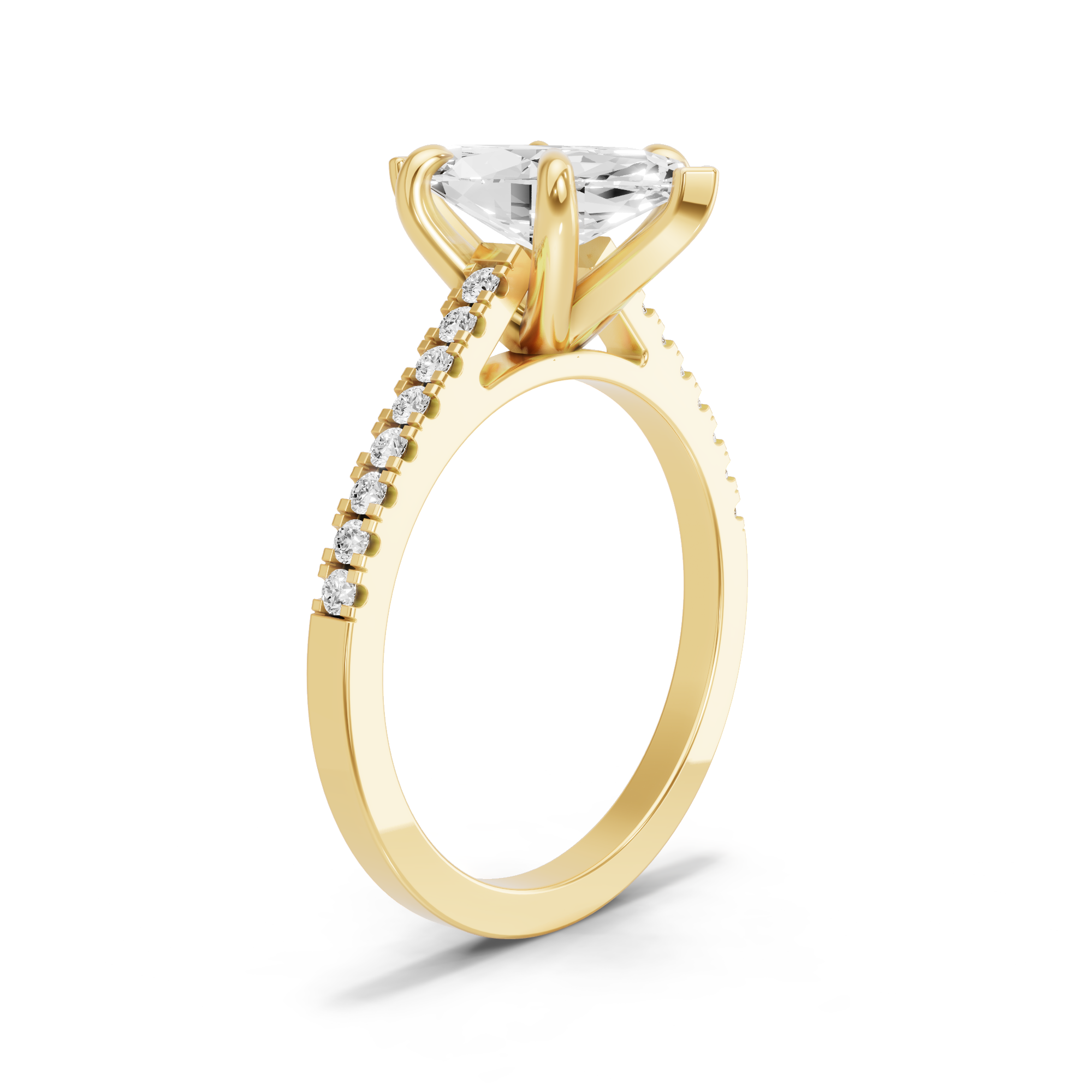 Image for Marquise Six Prong Ring with Cathedral Pave band in 18K Yellow Gold