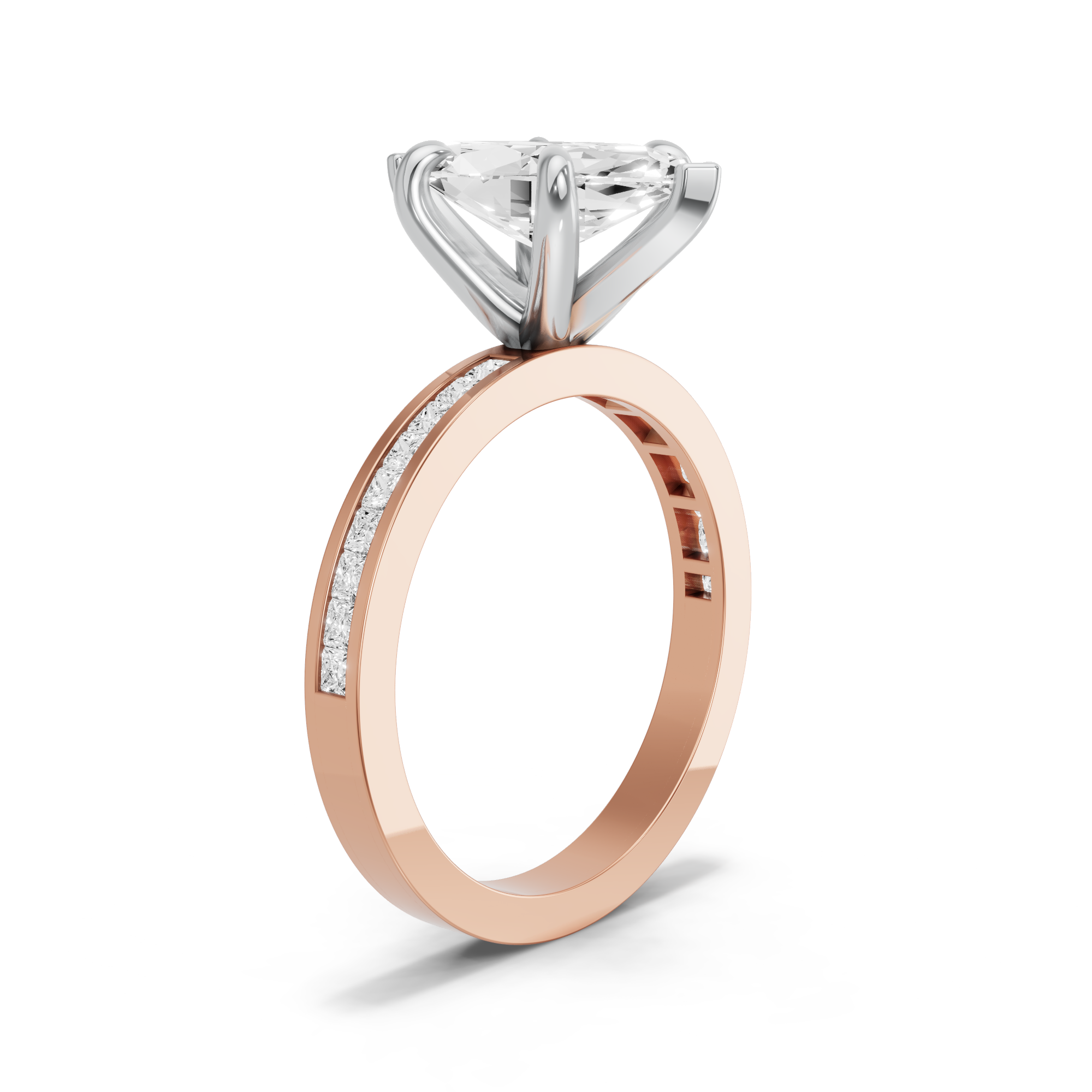 Image for Marquise Six Prong Ring with Channel band in 18K Two Tone Rose Gold