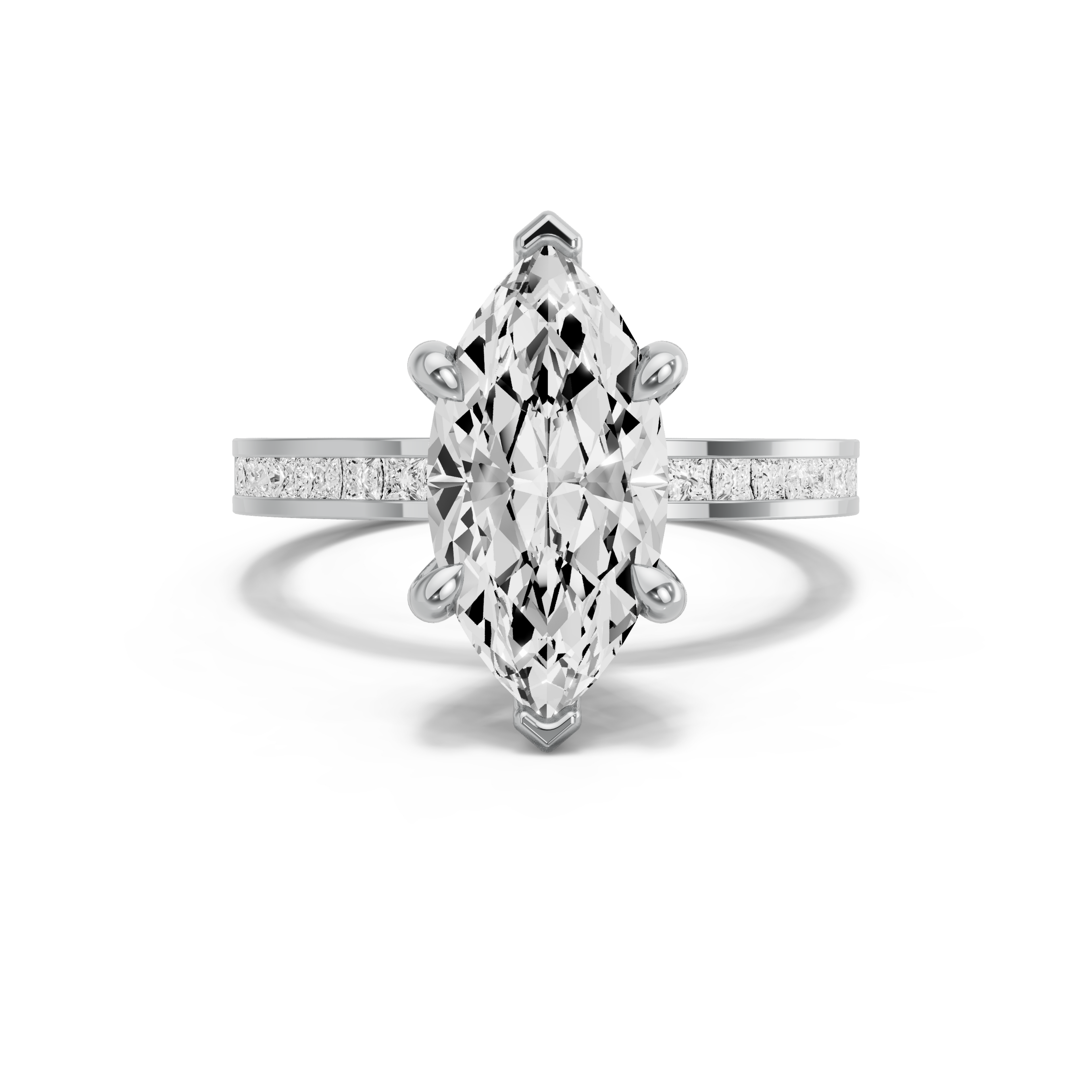 Image for Marquise Six Prong Ring with Channel band in 10K White Gold