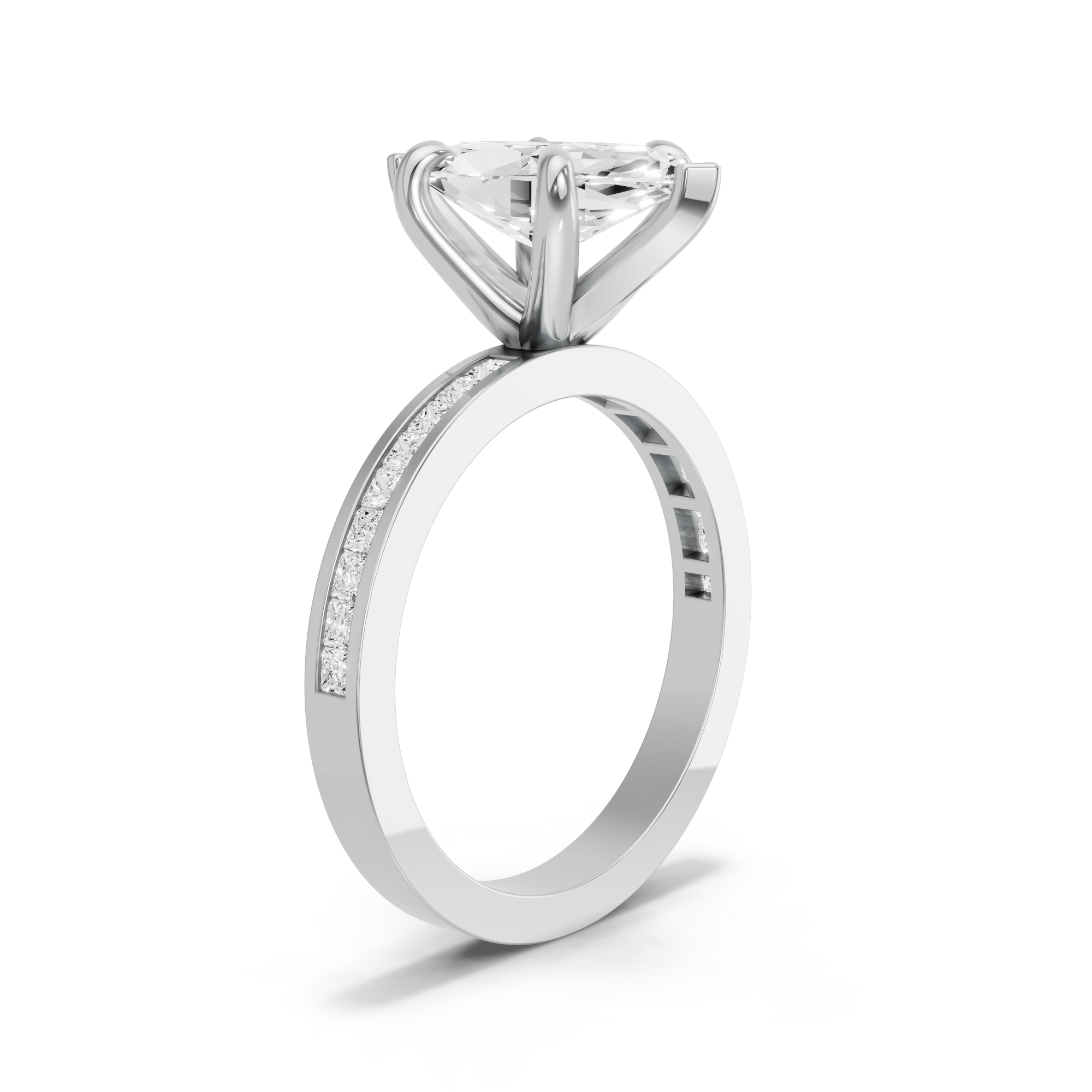 Image for Marquise Six Prong Ring with Channel band in 10K White Gold