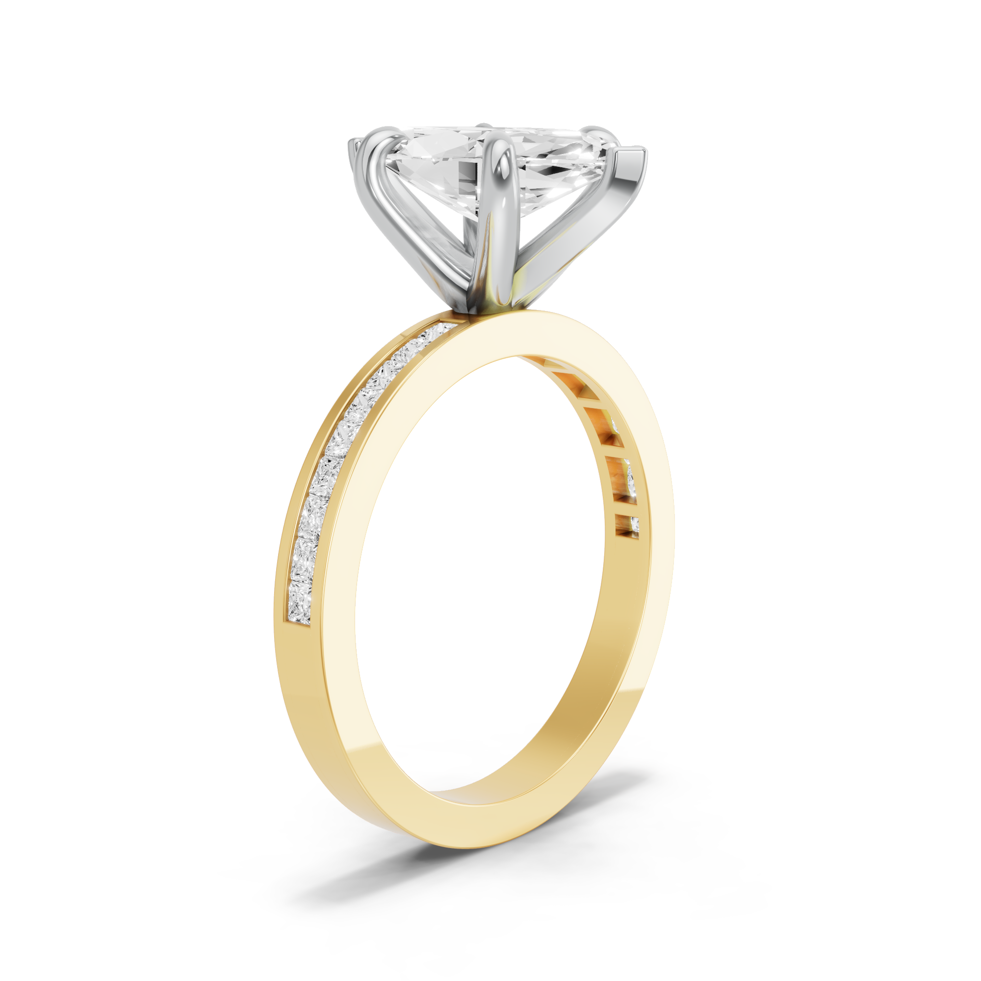 Image for Marquise Six Prong Ring with Channel band in 18K Two Tone Yellow Gold