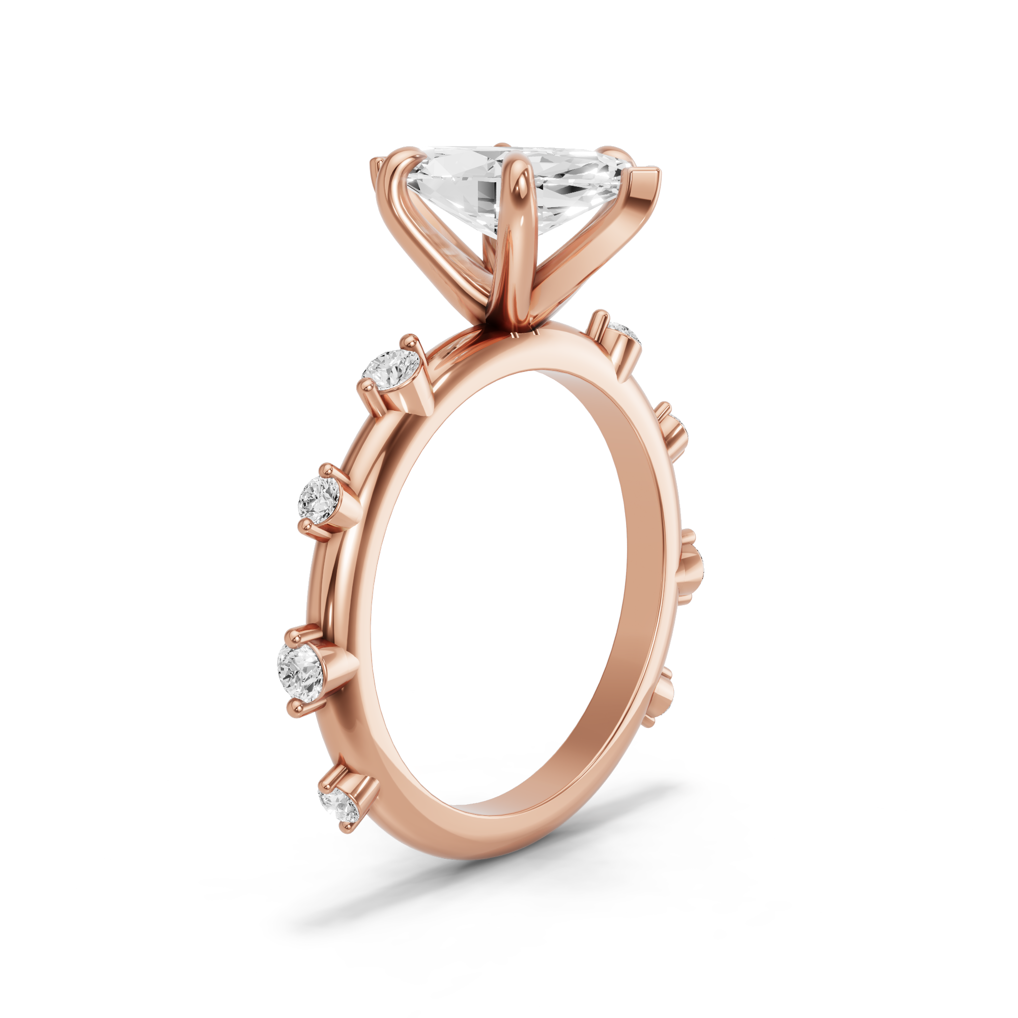 Image for Marquise Six Prong Ring with Floating Station band in 18K Rose Gold