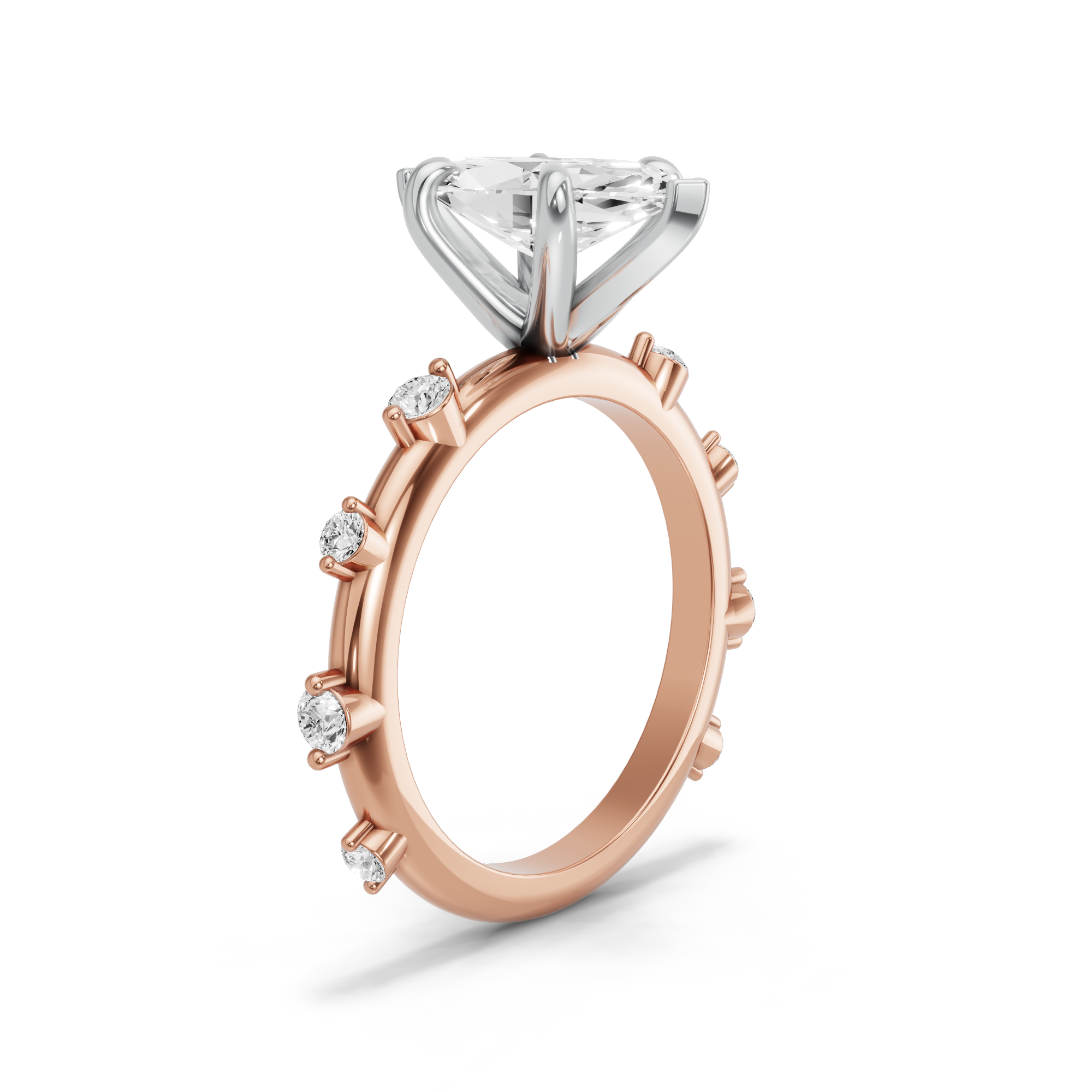 Image for Marquise Six Prong Ring with Floating Station band in 14K Two Tone Rose Gold