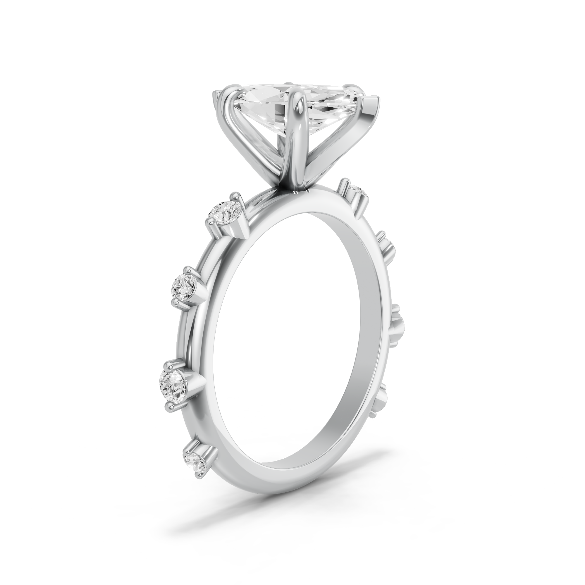 Image for Marquise Six Prong Ring with Floating Station band in 14K White Gold