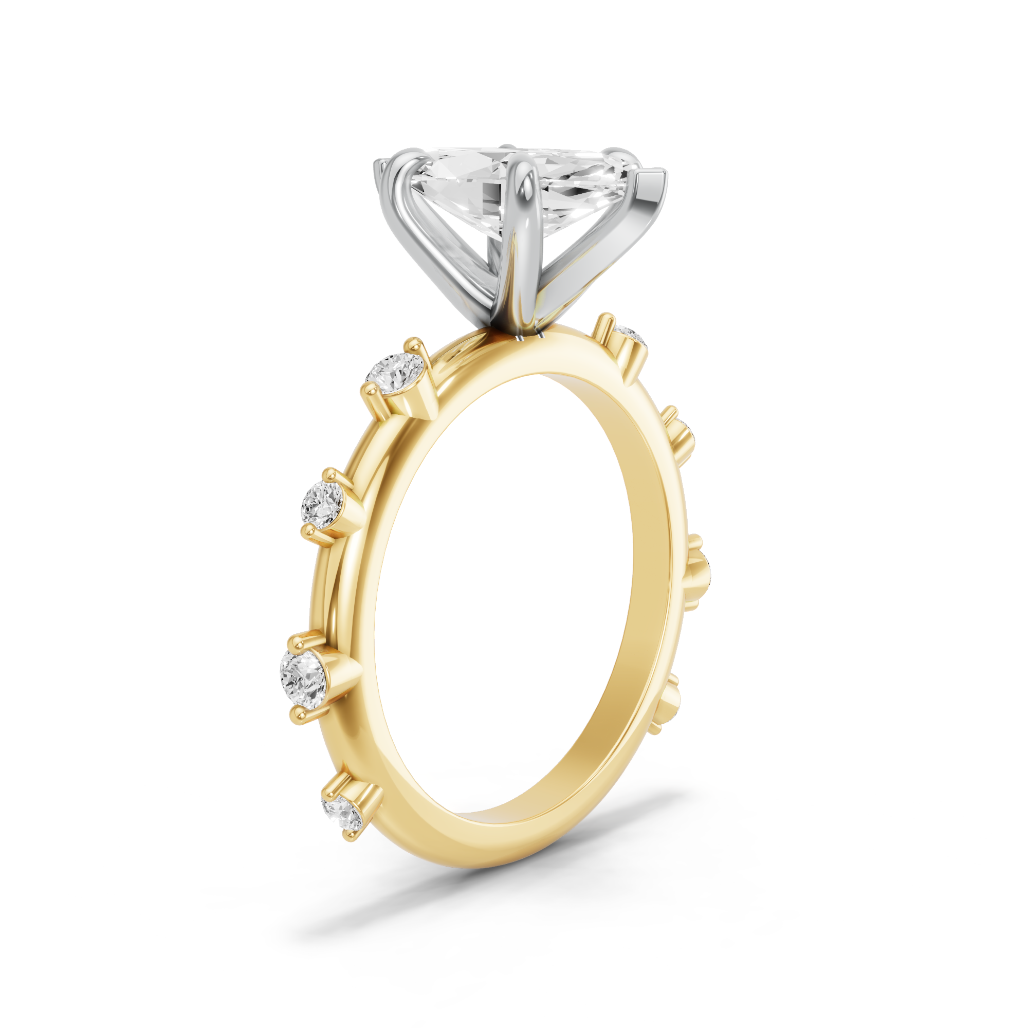 Image for Marquise Six Prong Ring with Floating Station band in 10K Two Tone Yellow Gold