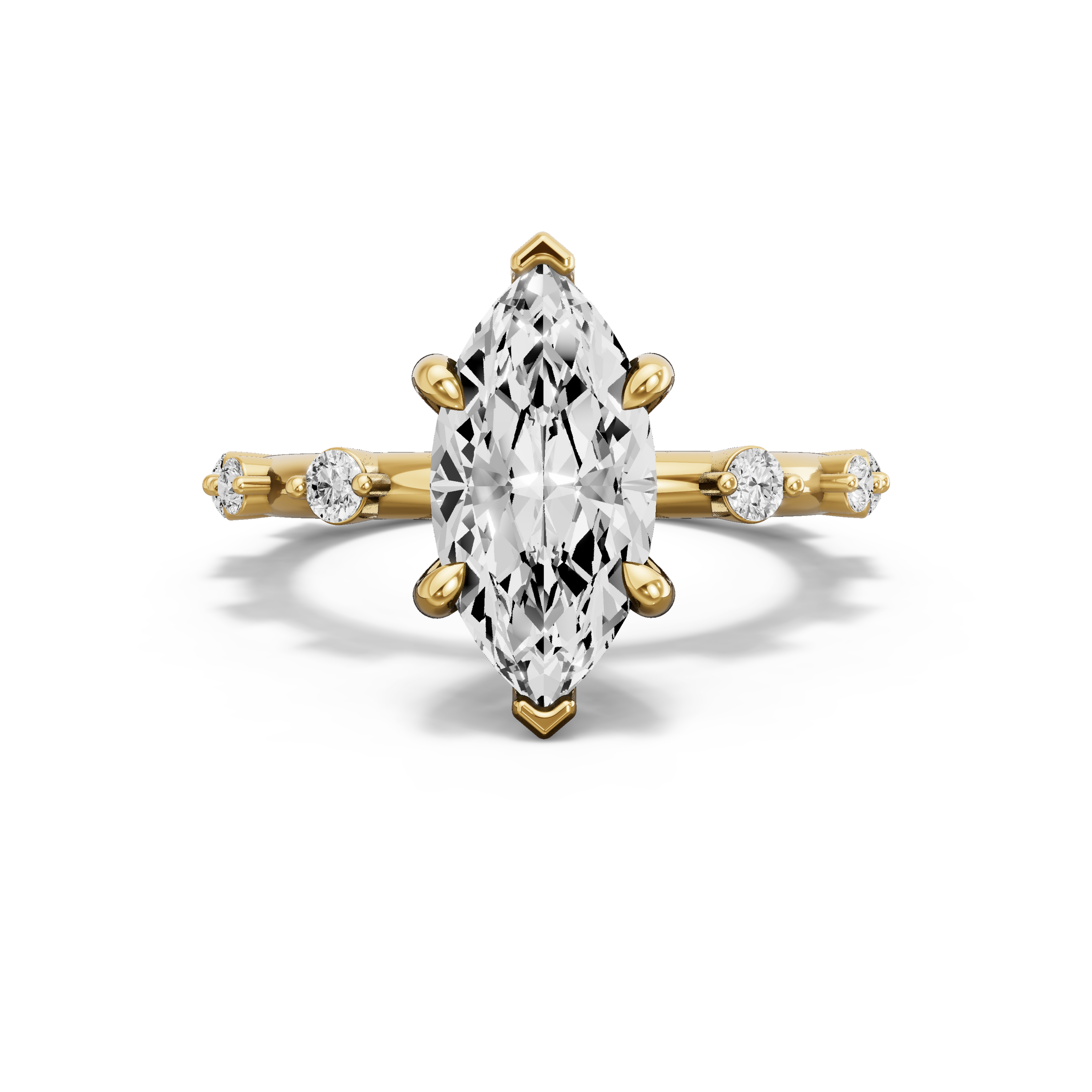 Image for Marquise Six Prong Ring with Floating Station band in 10K Yellow Gold