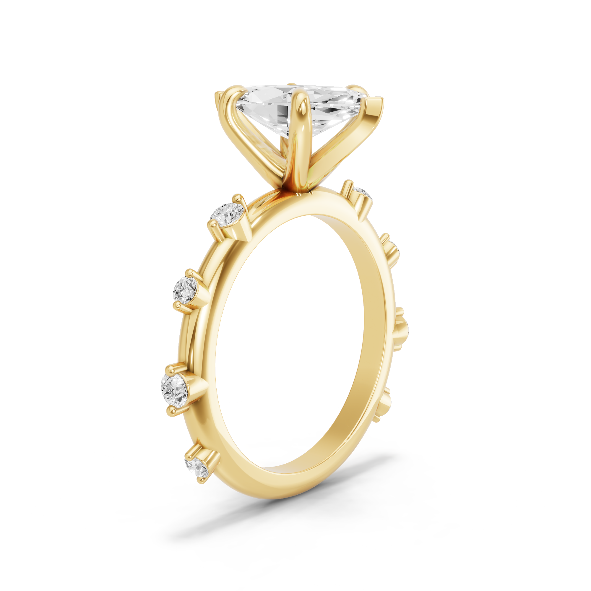 Image for Marquise Six Prong Ring with Floating Station band in 14K Yellow Gold