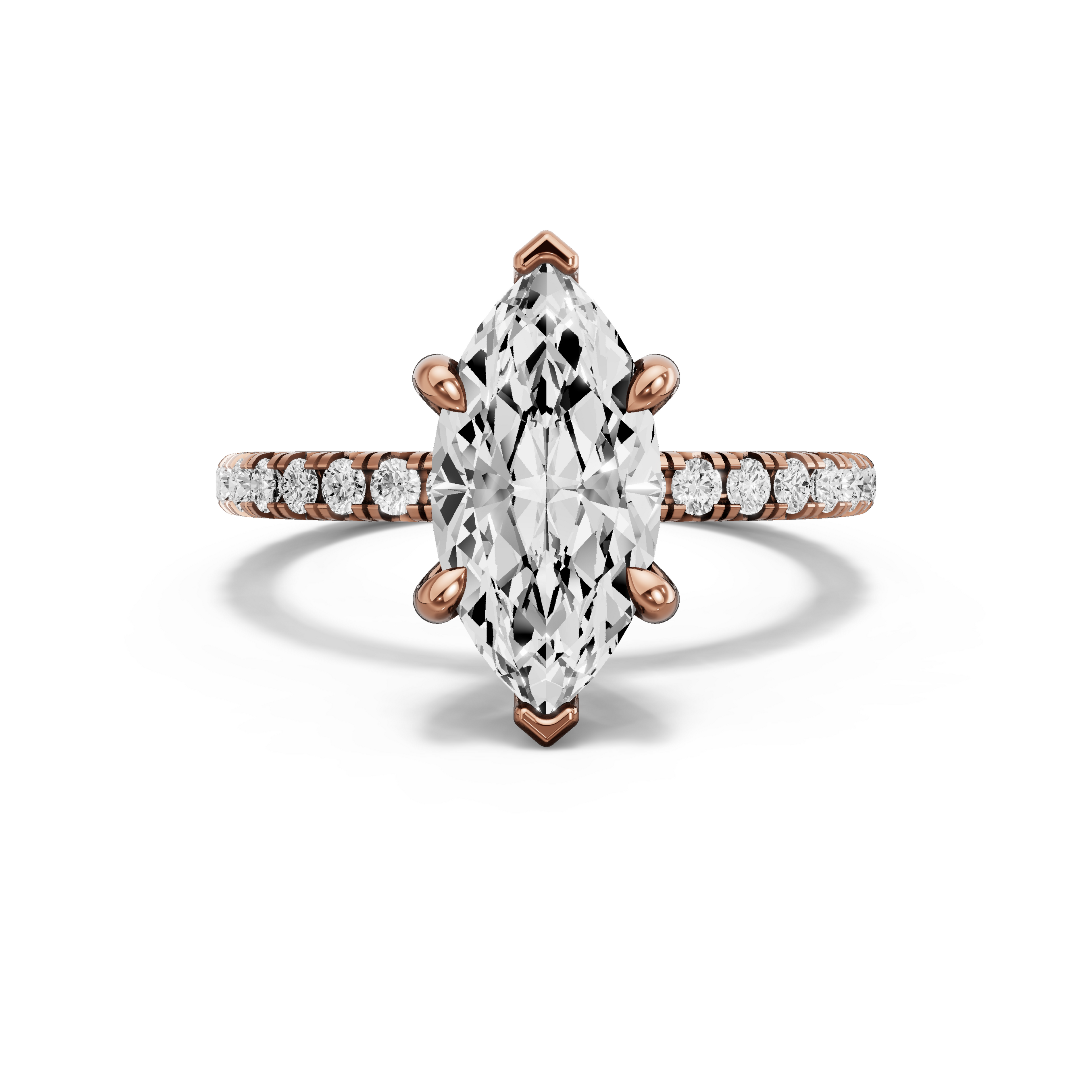 Image for Marquise Six Prong Ring with French Pave band in 18K Rose Gold