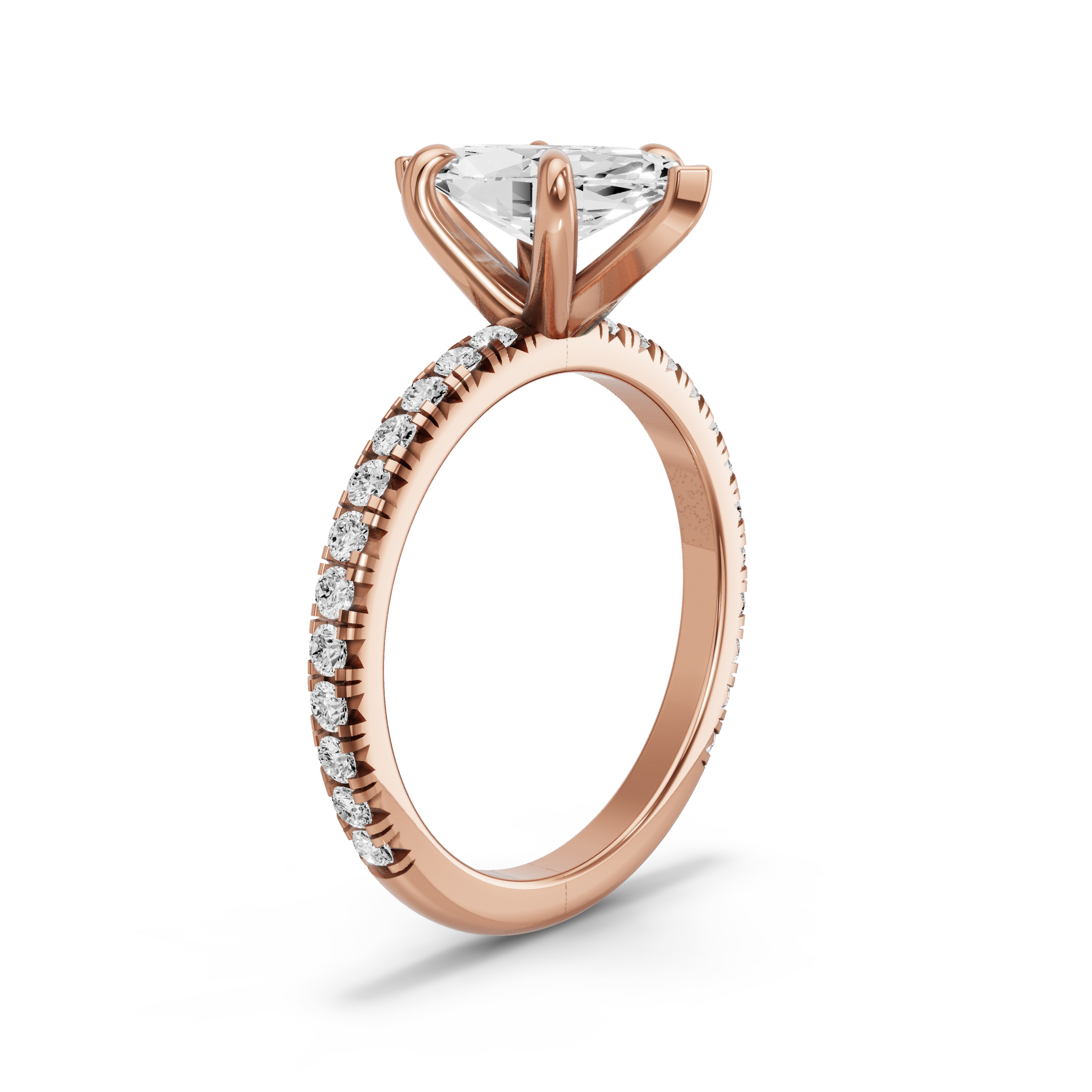 Image for Marquise Six Prong Ring with French Pave band in 18K Rose Gold