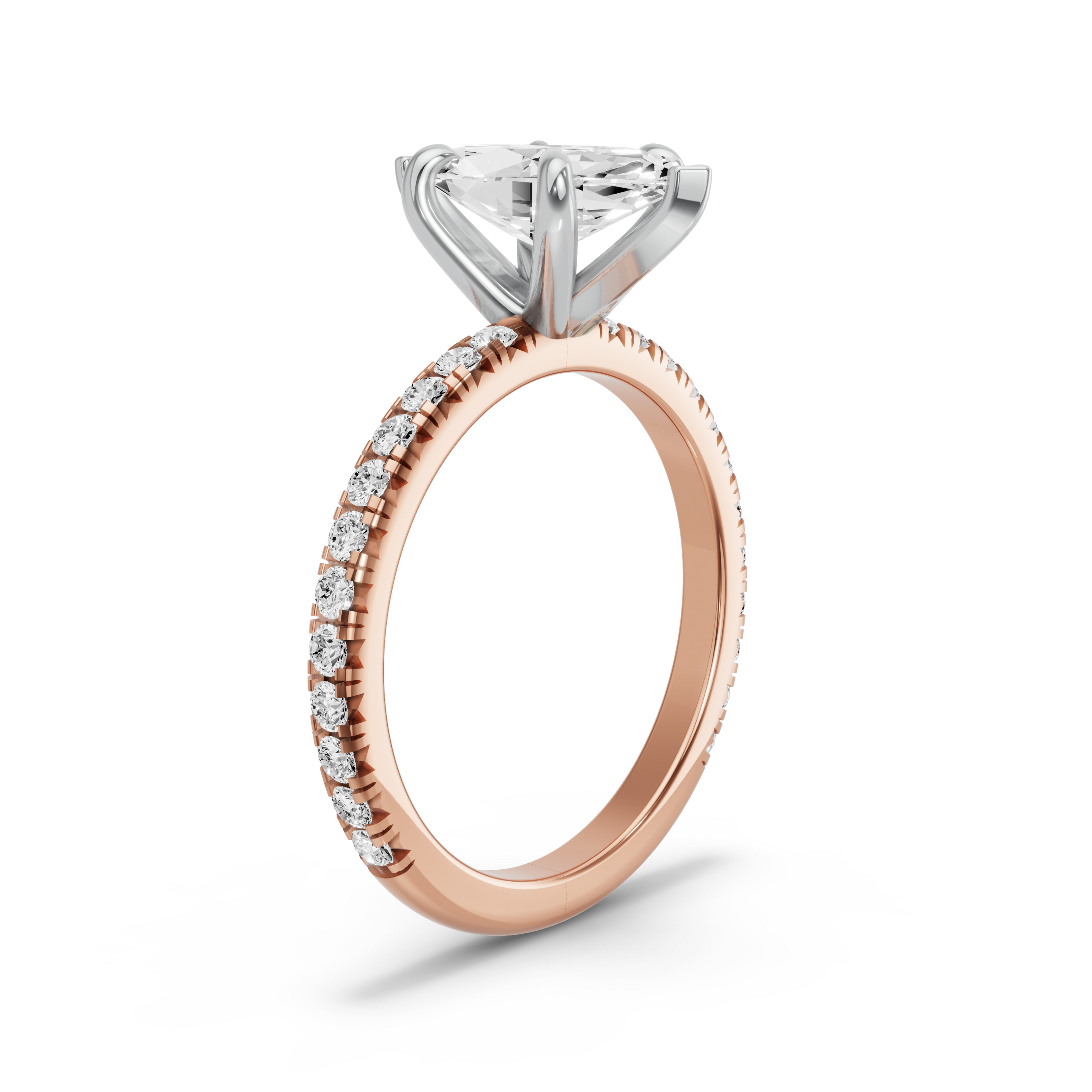 Image for Marquise Six Prong Ring with French Pave band in 10K Two Tone Rose Gold