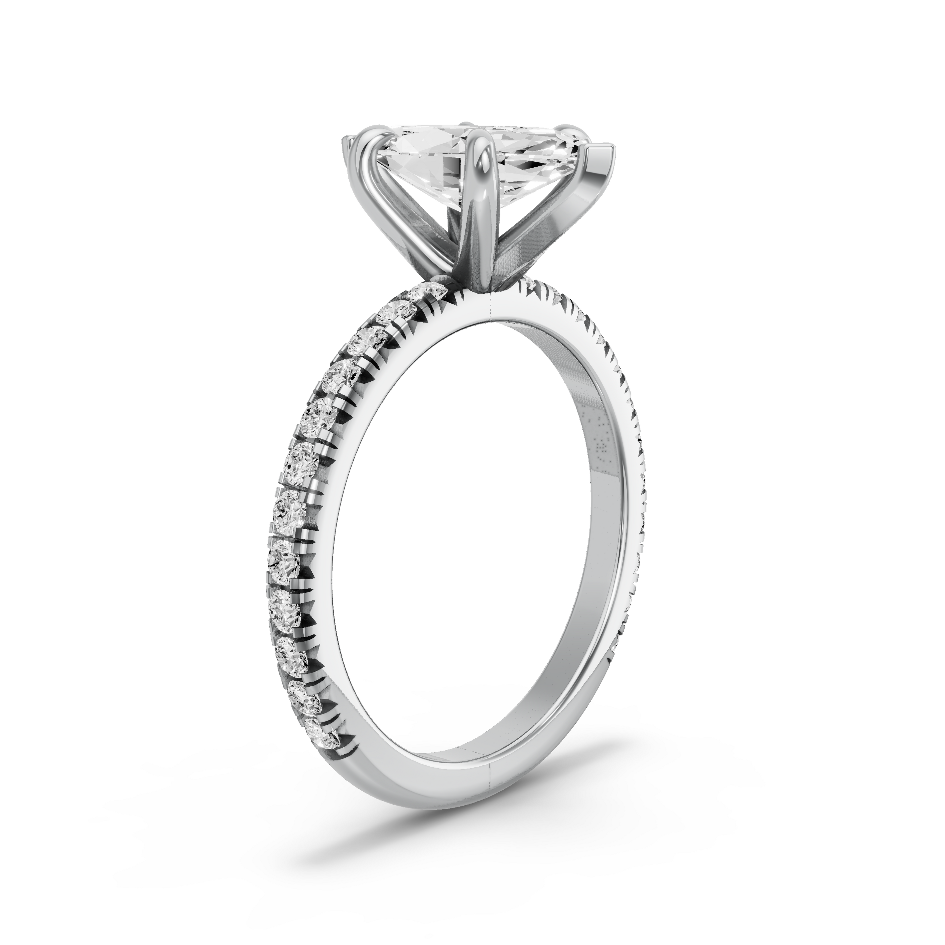 Image for Marquise Six Prong Ring with French Pave band in 10K White Gold