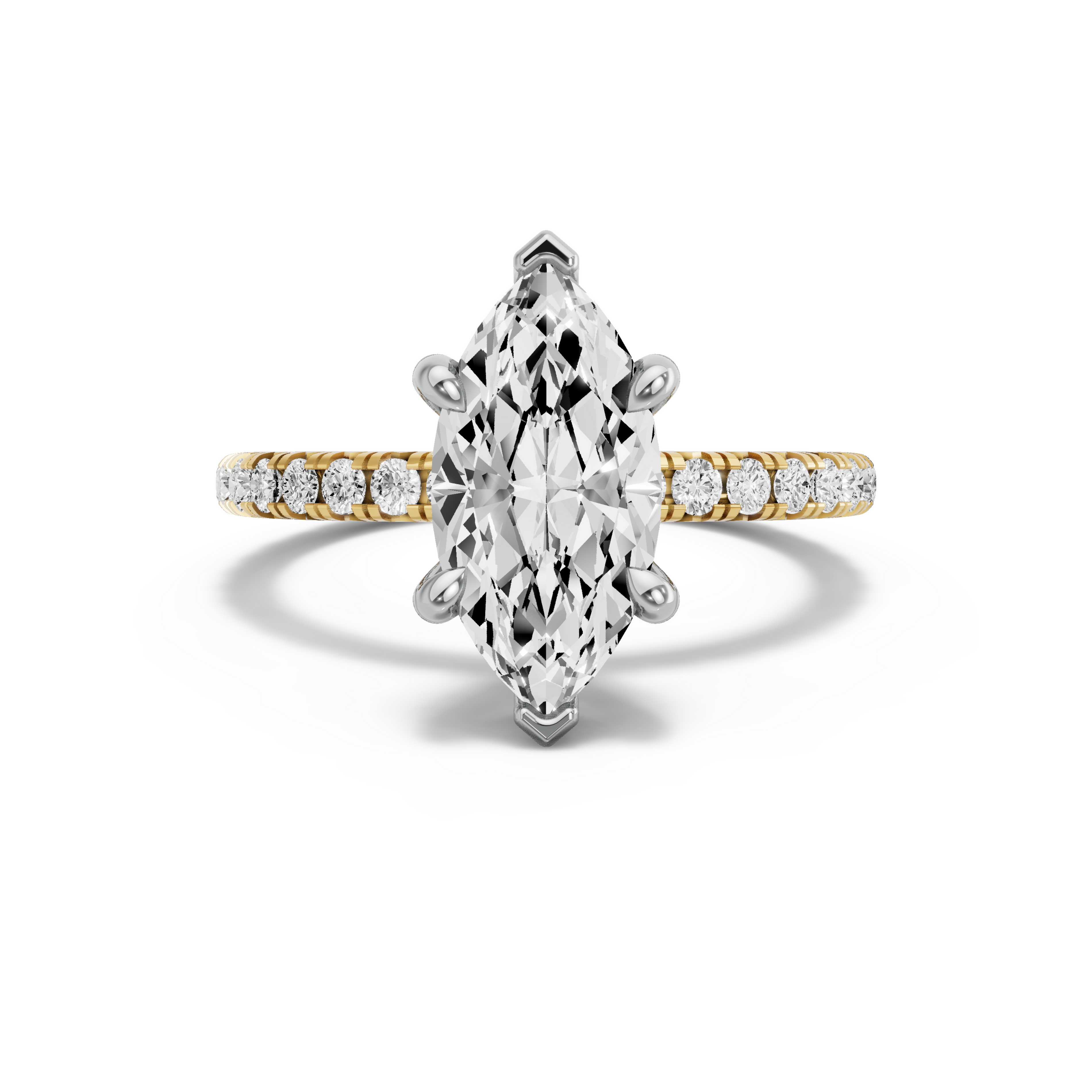 Image for Marquise Six Prong Ring with French Pave band in 14K Two Tone Yellow Gold