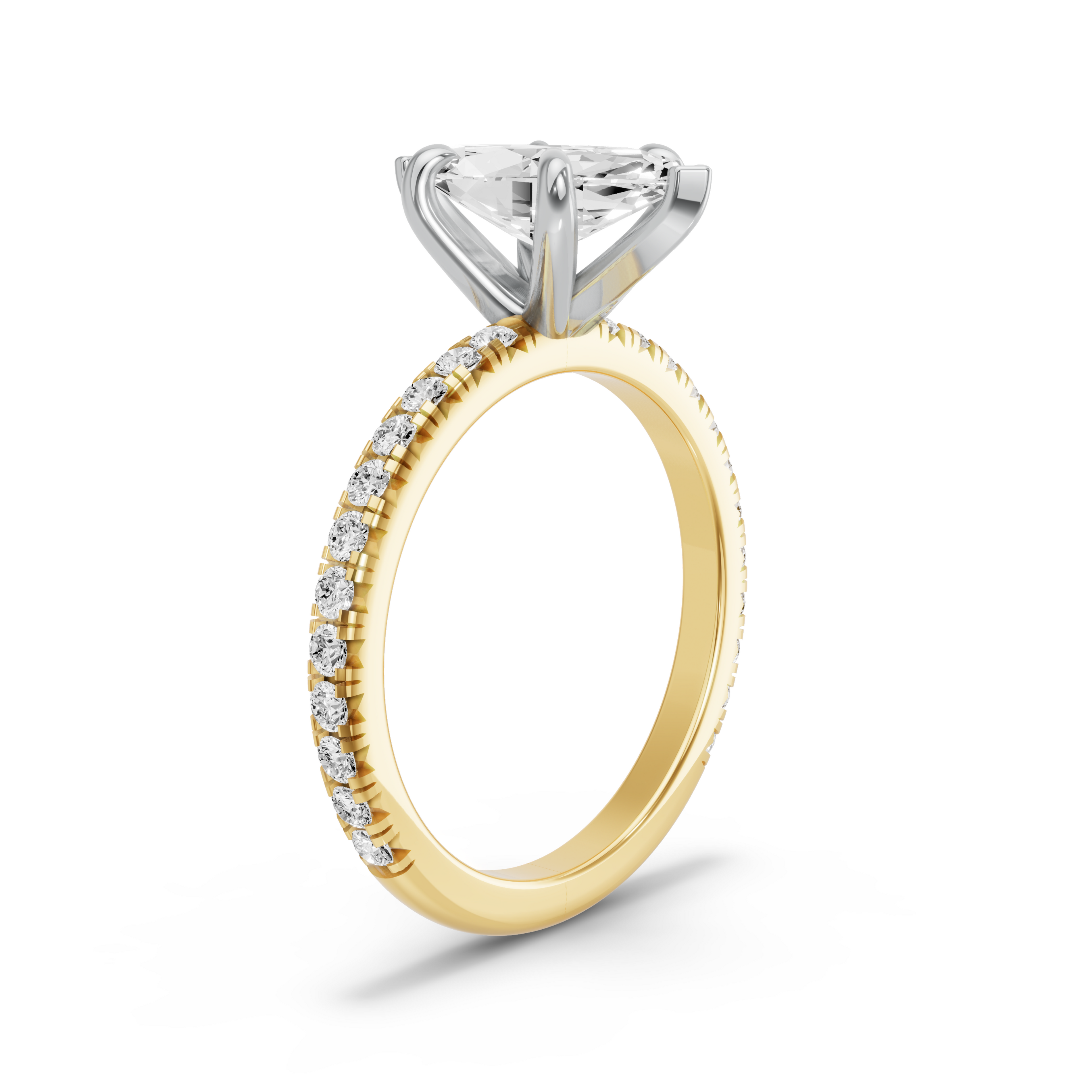 Image for Marquise Six Prong Ring with French Pave band in 18K Two Tone Yellow Gold