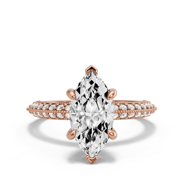 Image for Marquise Six Prong Ring with Knife Edge Pave band