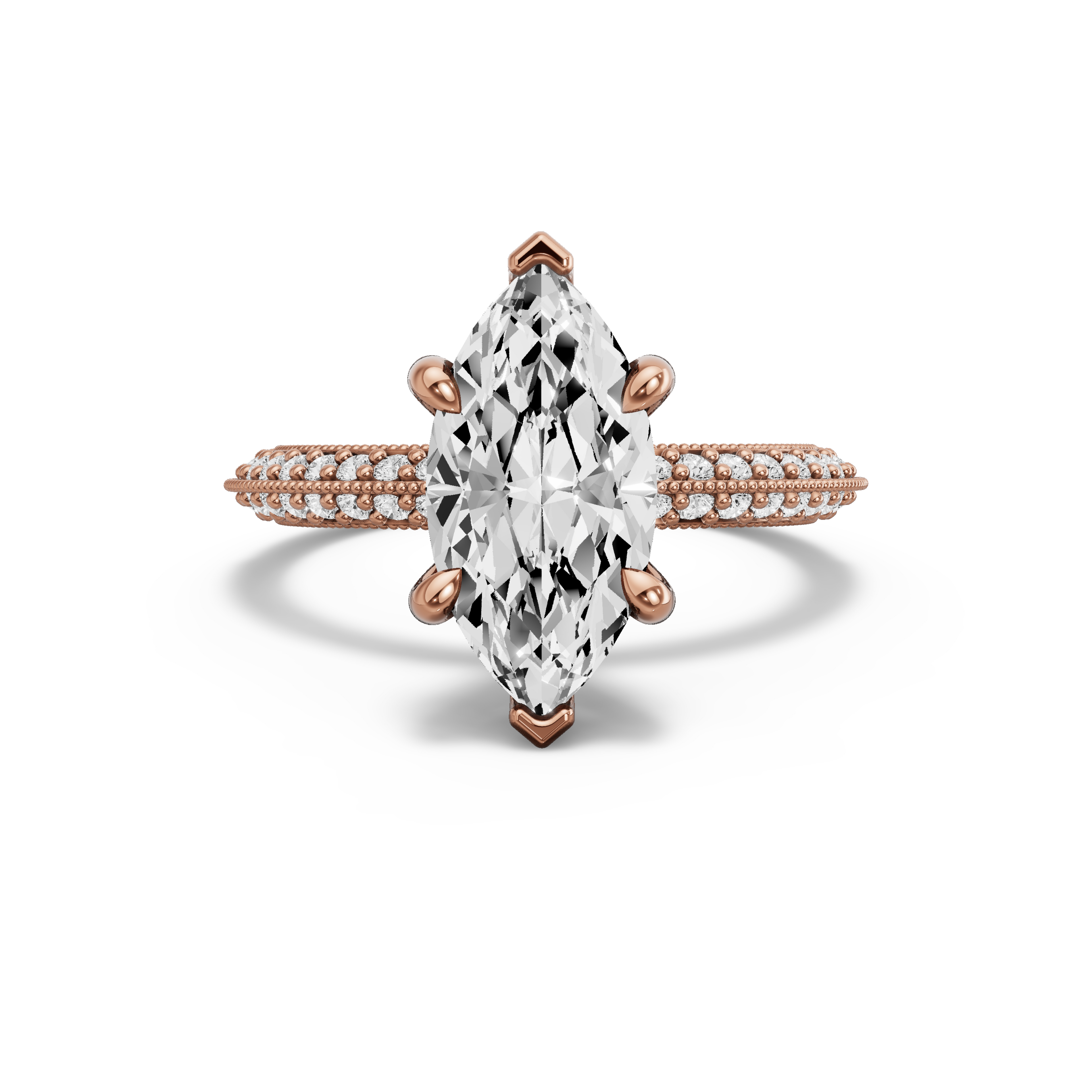 Image for Marquise Six Prong Ring with Knife Edge Pave band in 10K Rose Gold