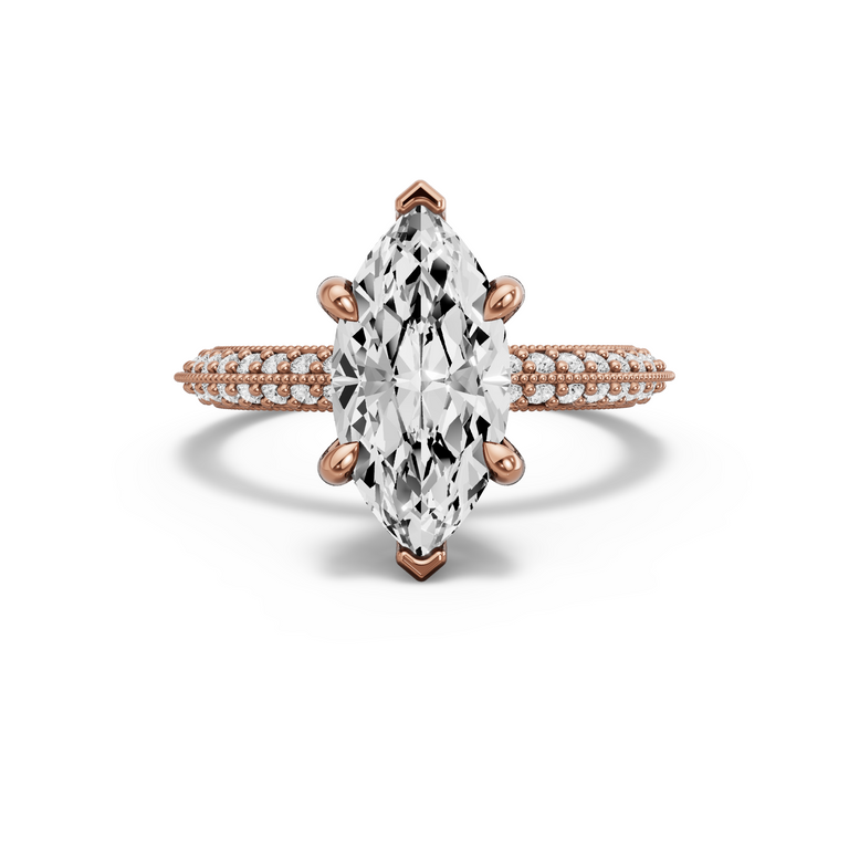 Image for Marquise Six Prong Ring with Knife Edge Pave band in 10K Rose Gold