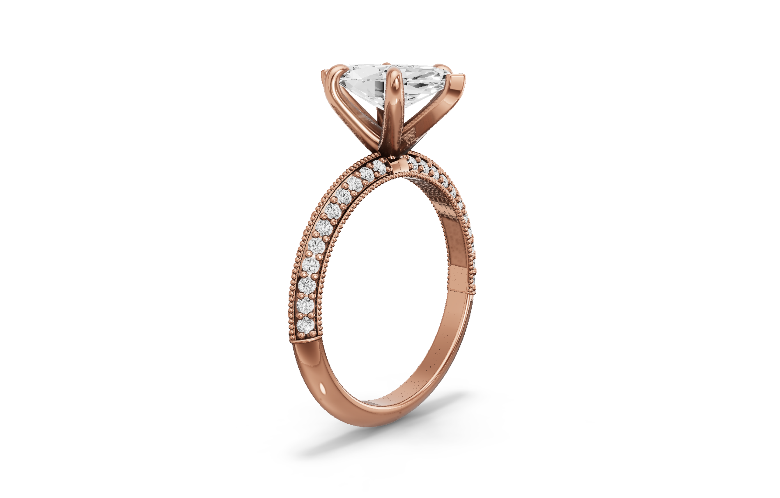 Image for Marquise Six Prong Ring with Knife Edge Pave band in 14K Rose Gold