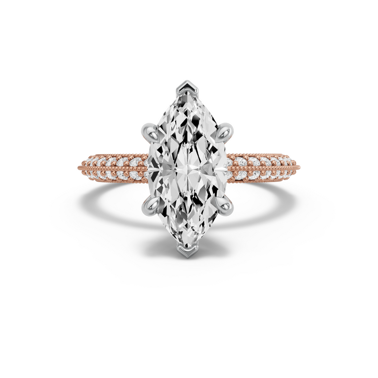Image for Marquise Six Prong Ring with Knife Edge Pave band in 10K Two Tone Rose Gold