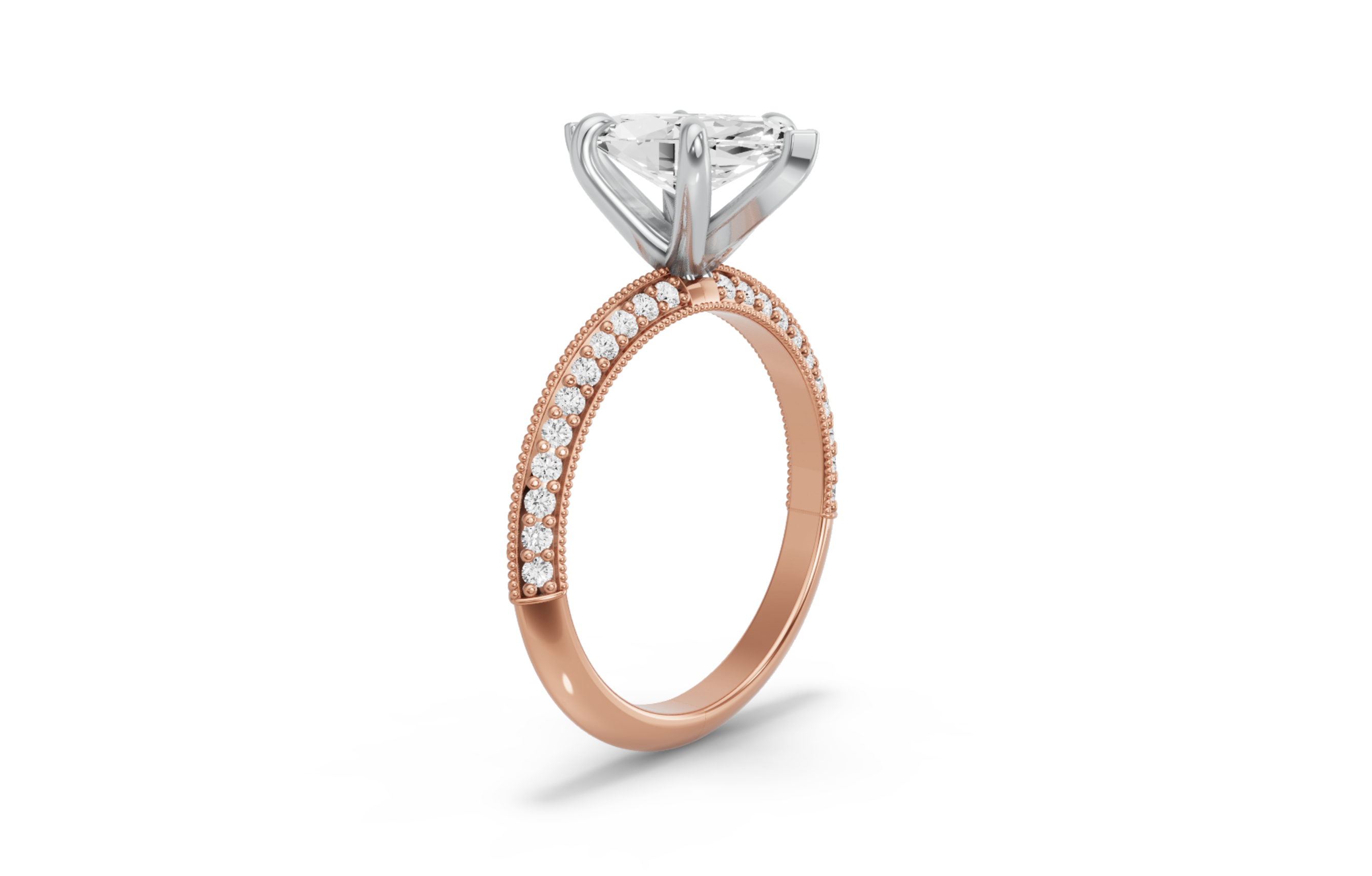 Image for Marquise Six Prong Ring with Knife Edge Pave band in 14K Two Tone Rose Gold