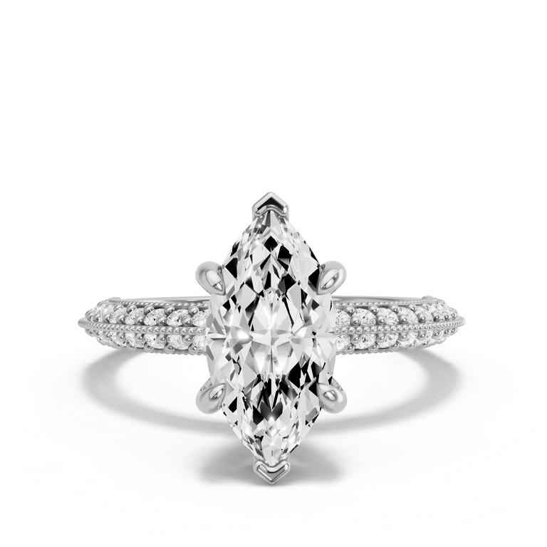 Image for Marquise Six Prong Ring with Knife Edge Pave band