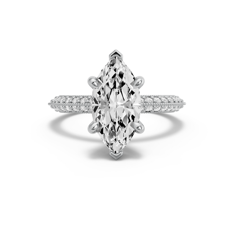 Image for Marquise Six Prong Ring with Knife Edge Pave band in 10K White Gold