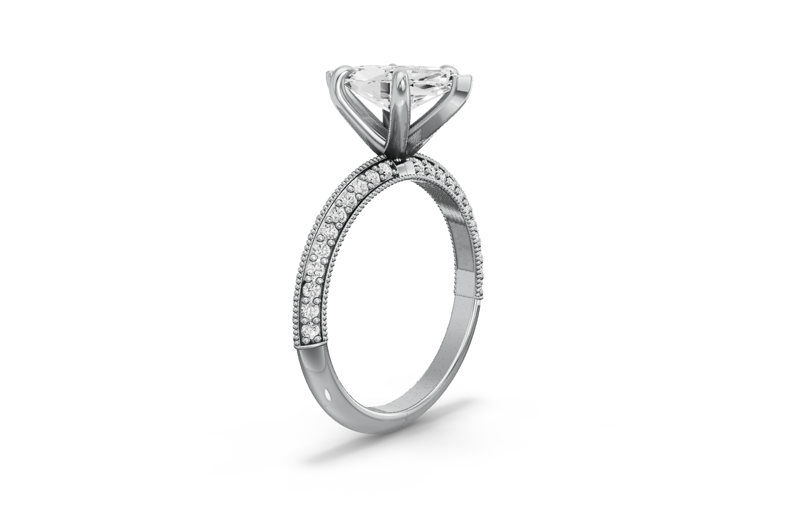 Image for Marquise Six Prong Ring with Knife Edge Pave band in 18K White Gold