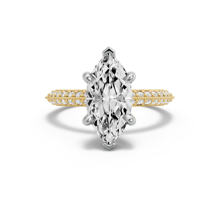 Image for Marquise Six Prong Ring with Knife Edge Pave band
