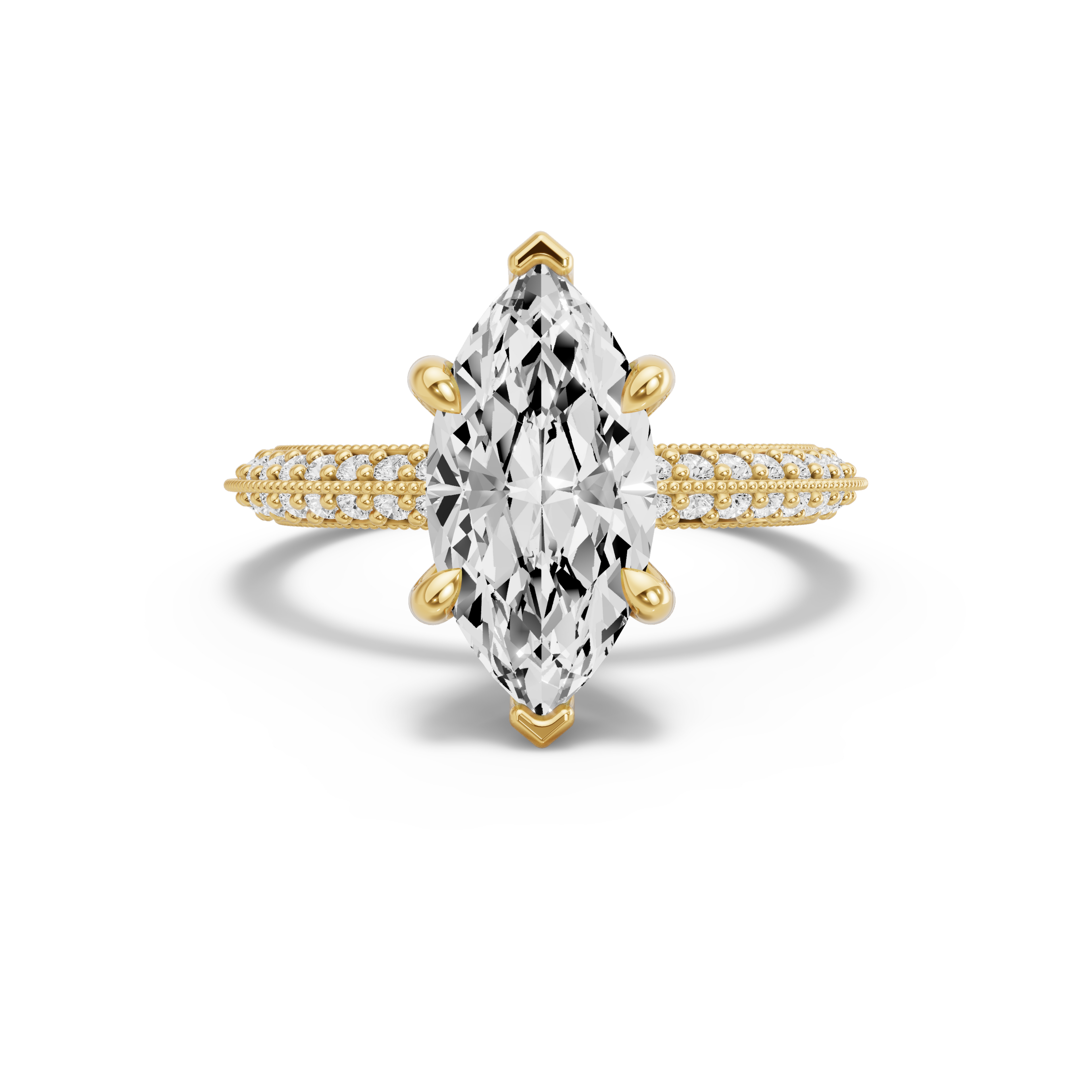 Image for Marquise Six Prong Ring with Knife Edge Pave band in 18K Yellow Gold