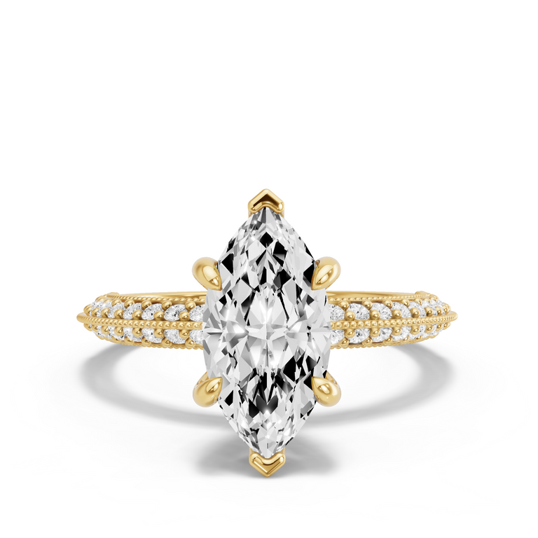 Image for Marquise Six Prong Ring with Knife Edge Pave band