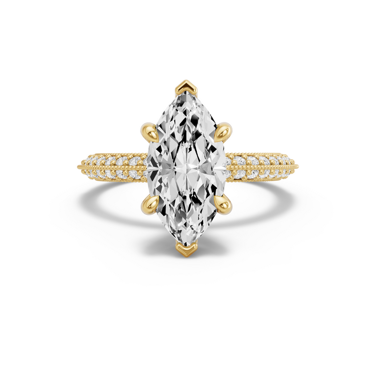 Image for Marquise Six Prong Ring with Knife Edge Pave band in 10K Yellow Gold