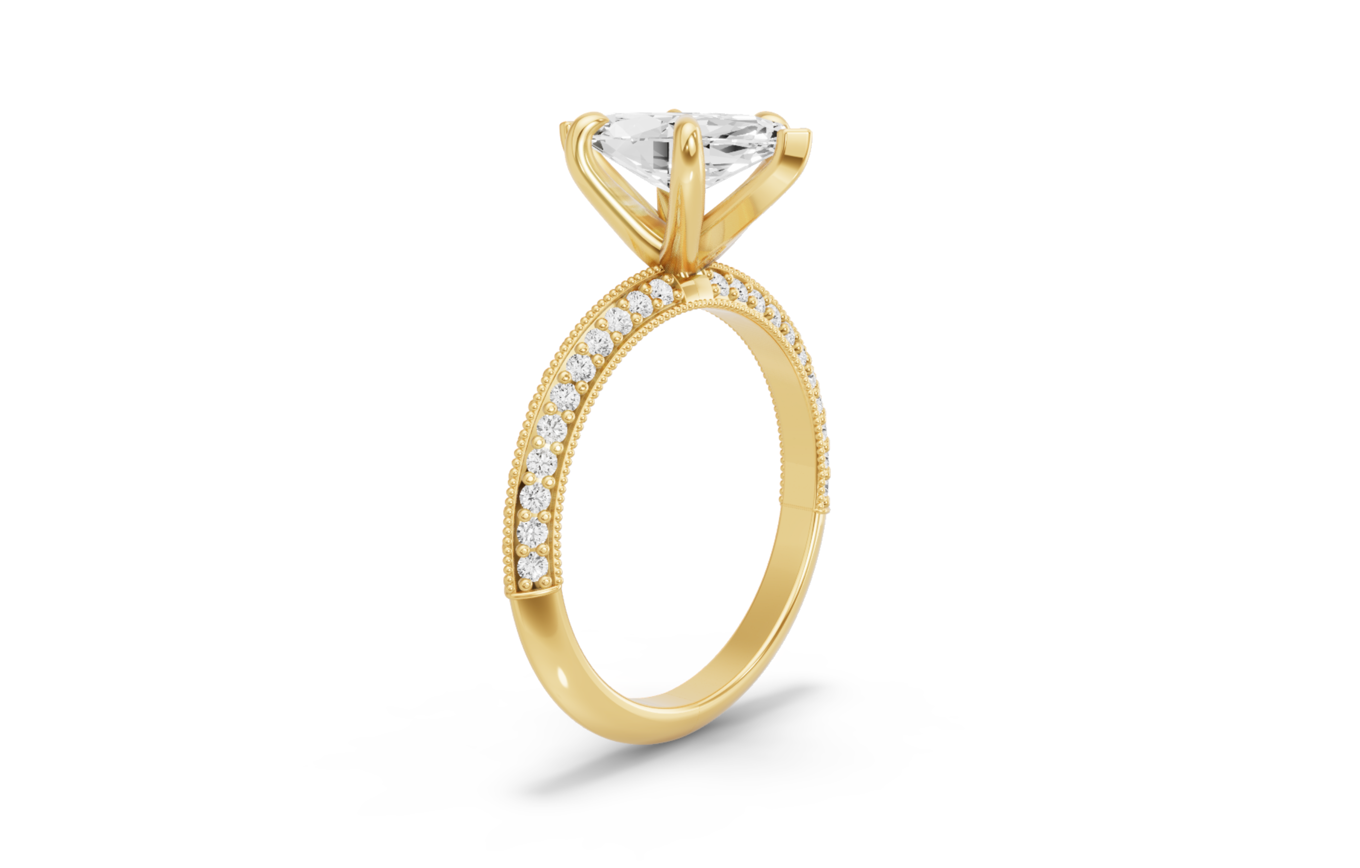 Image for Marquise Six Prong Ring with Knife Edge Pave band in 10K Yellow Gold