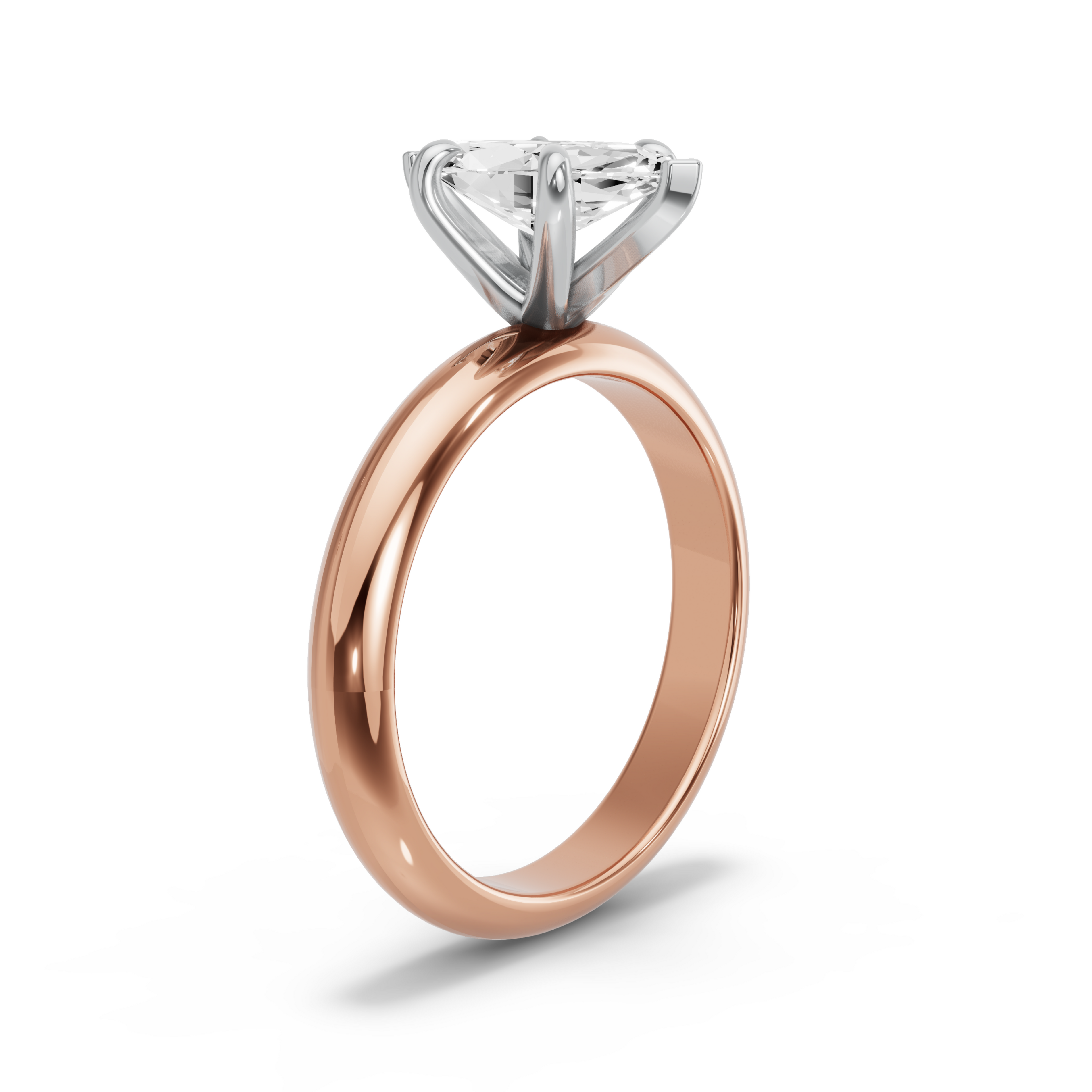 Image for Marquise Six Prong Ring with Knife Edge Solitaire band in 14K Two Tone Rose Gold