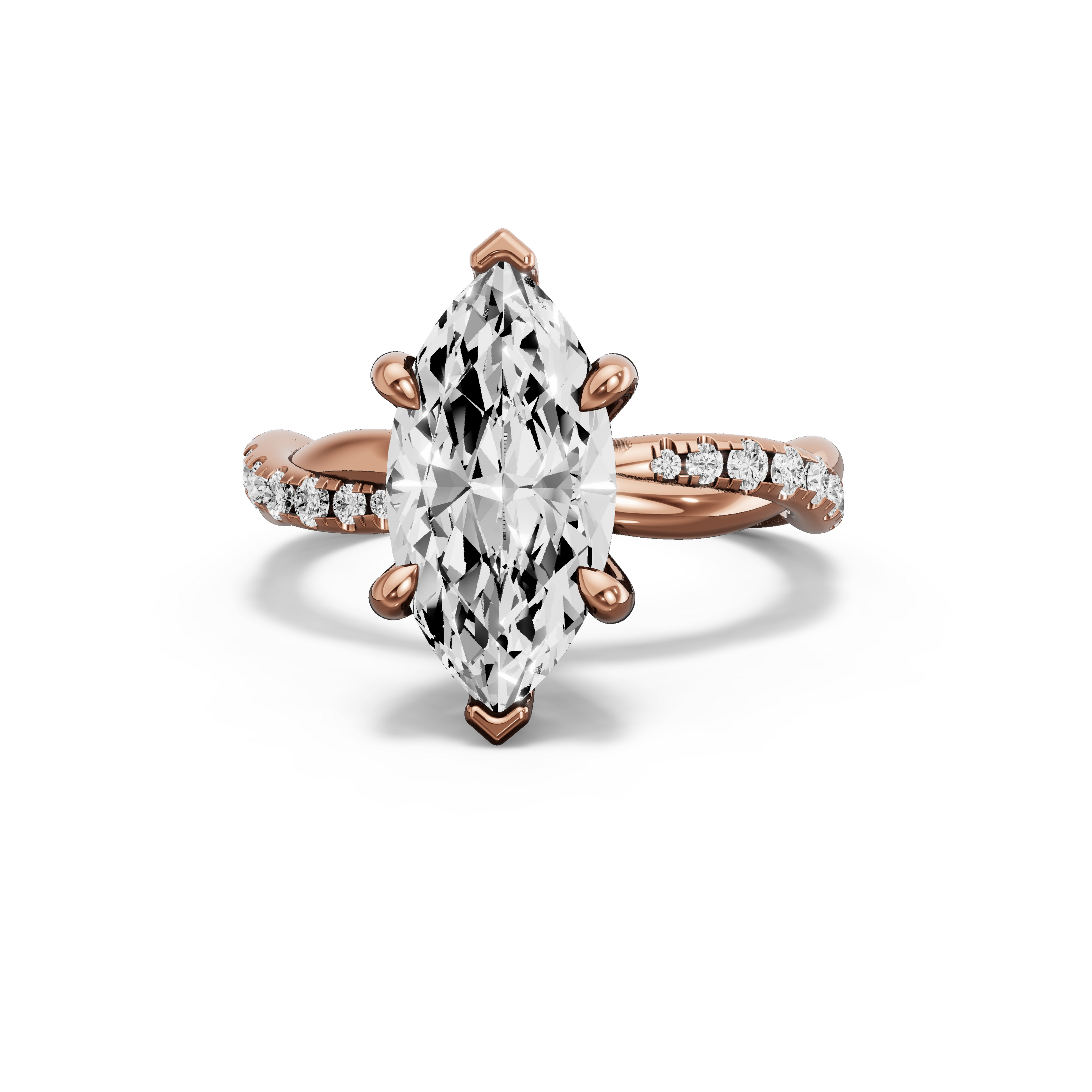 Image for Marquise Six Prong Ring with Rope Pave band in 14K Rose Gold