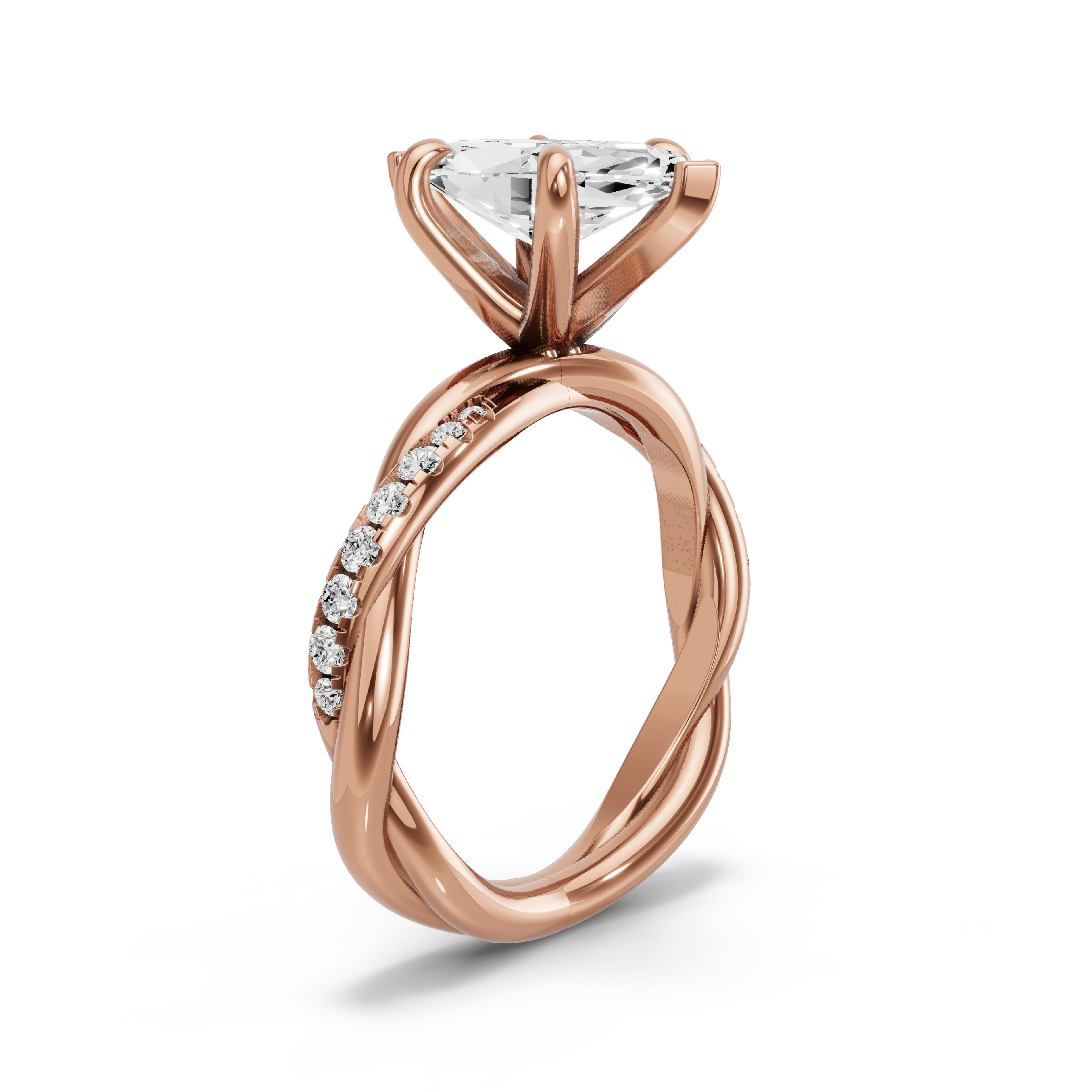 Image for Marquise Six Prong Ring with Rope Pave band in 14K Rose Gold