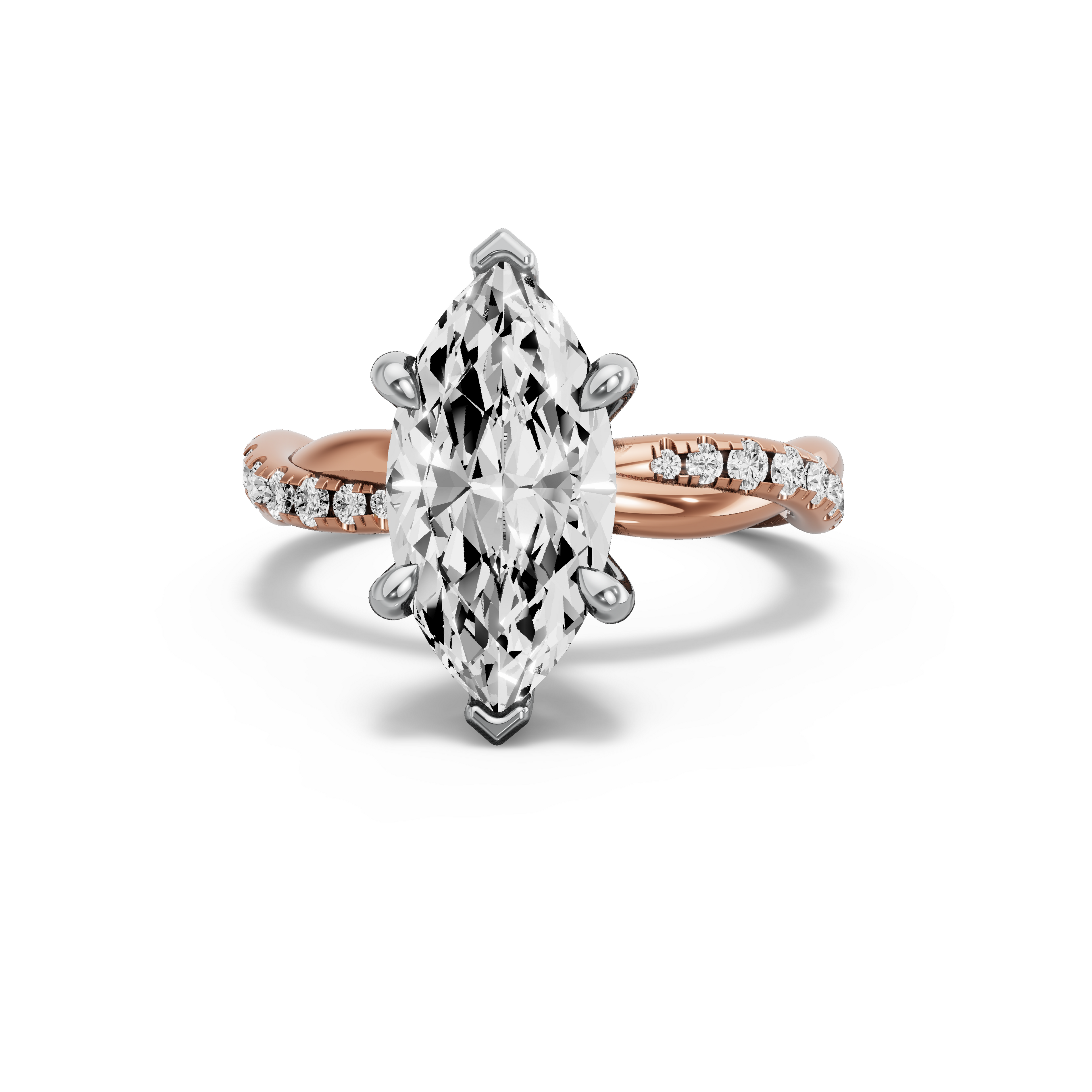Image for Marquise Six Prong Ring with Rope Pave band in 10K Two Tone Rose Gold