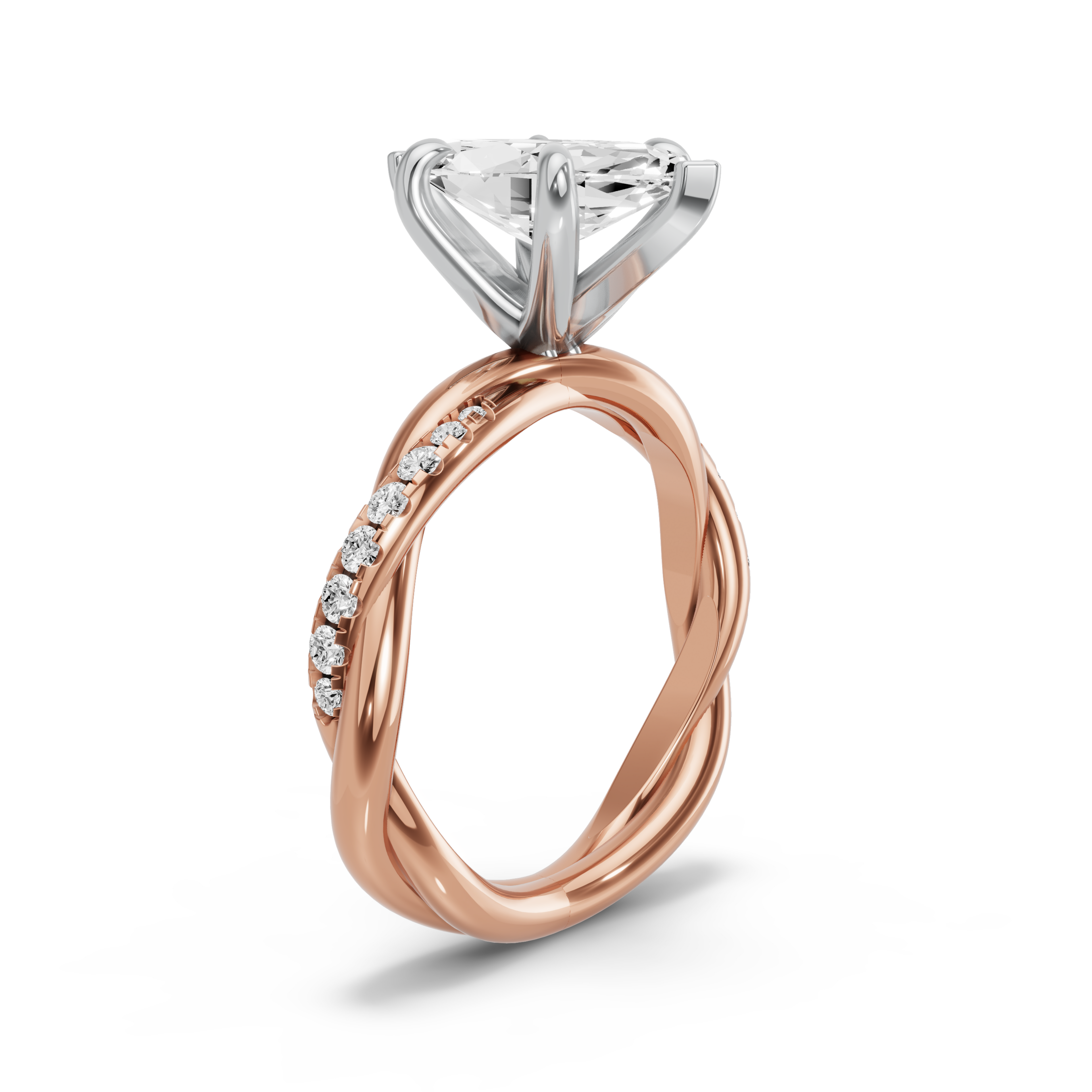Image for Marquise Six Prong Ring with Rope Pave band in 14K Two Tone Rose Gold