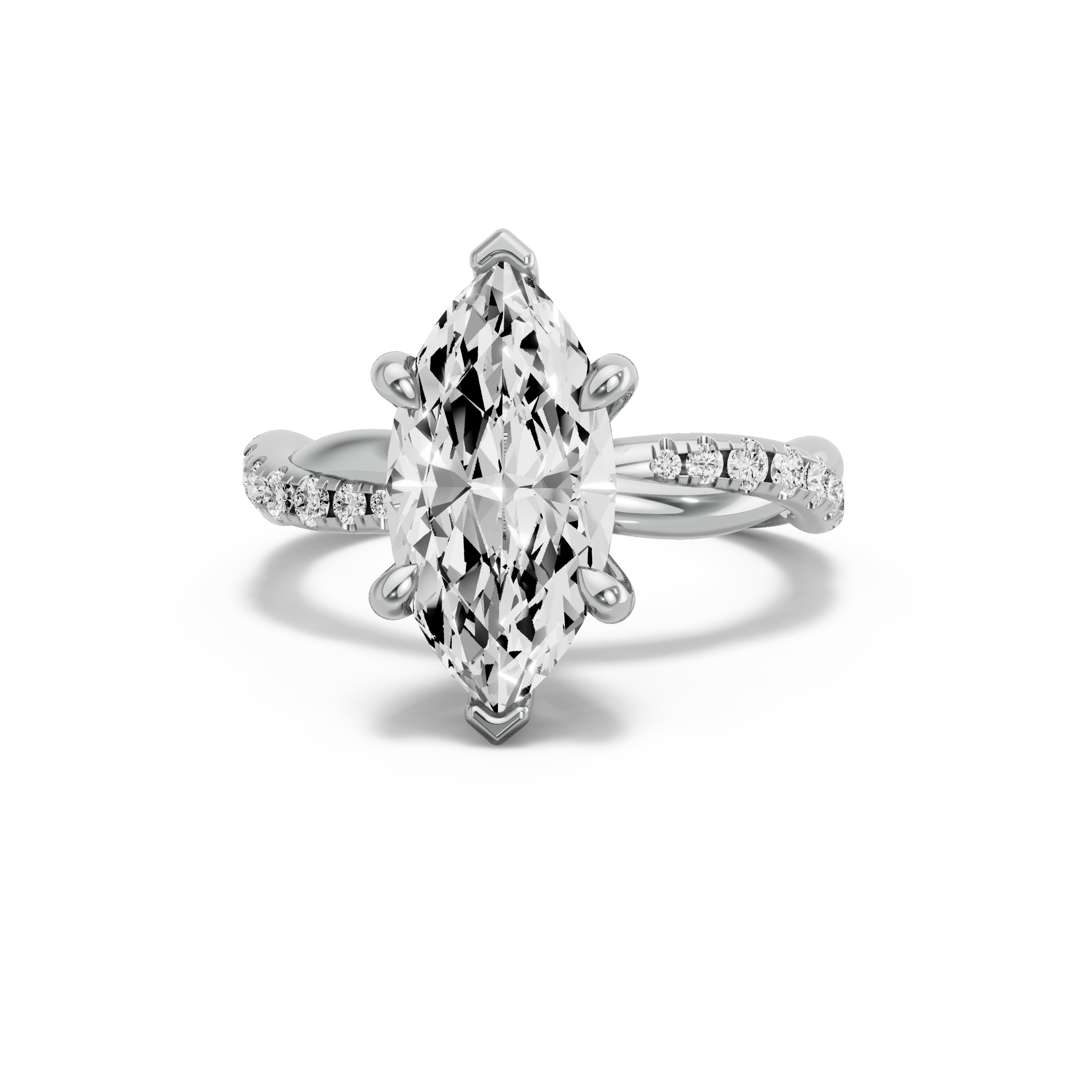 Image for Marquise Six Prong Ring with Rope Pave band in 14K White Gold