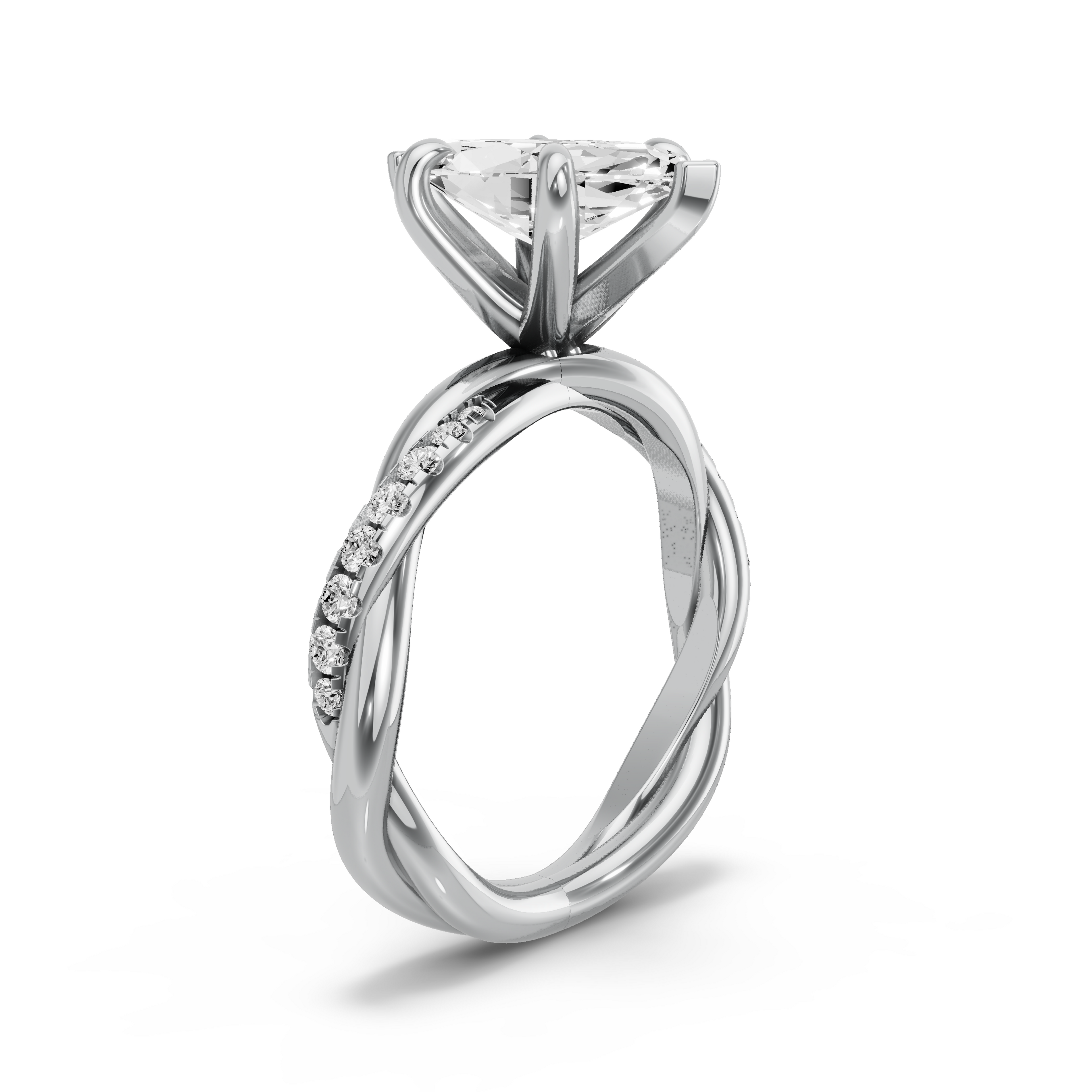 Image for Marquise Six Prong Ring with Rope Pave band in 18K White Gold