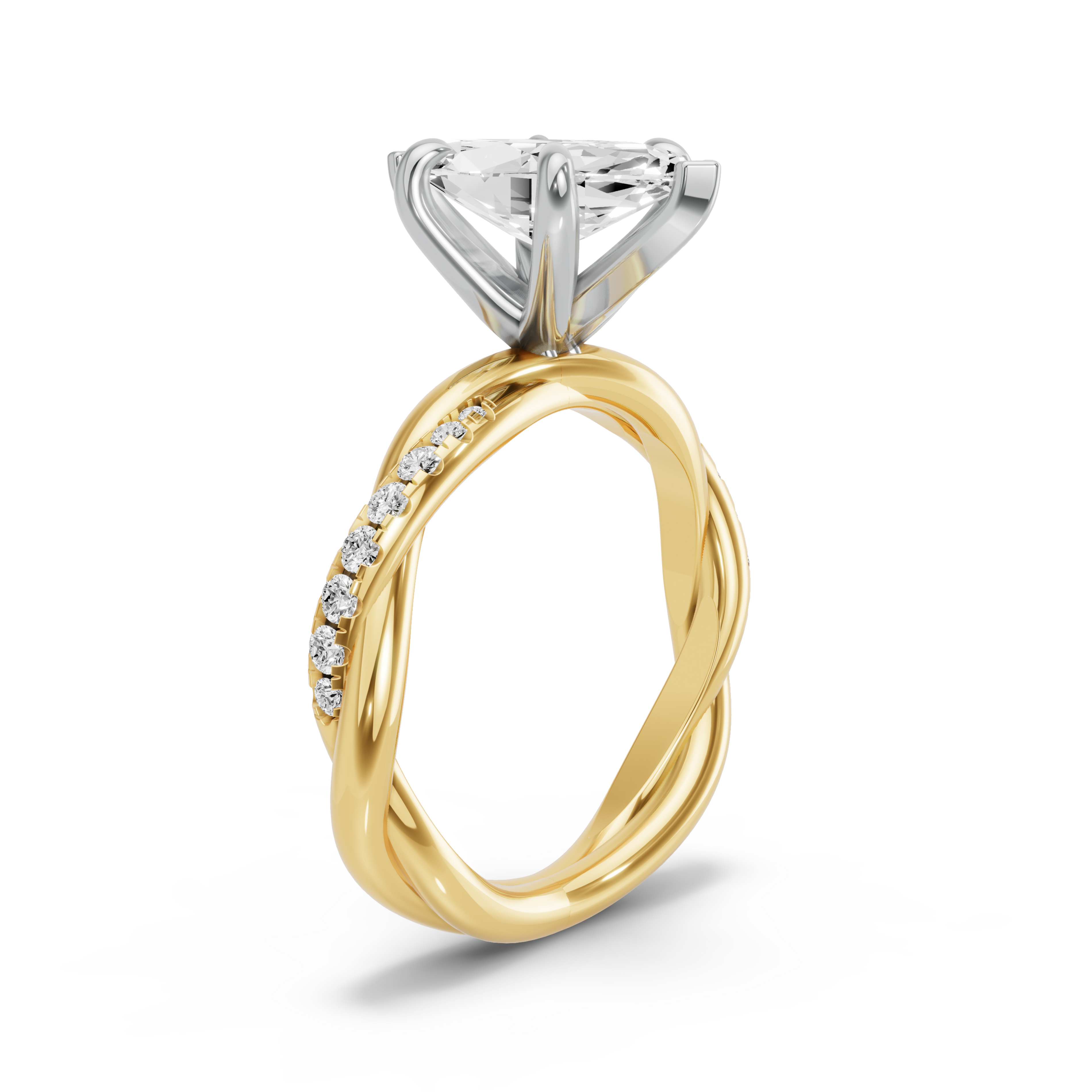 Image for Marquise Six Prong Ring with Rope Pave band in 18K Two Tone Yellow Gold
