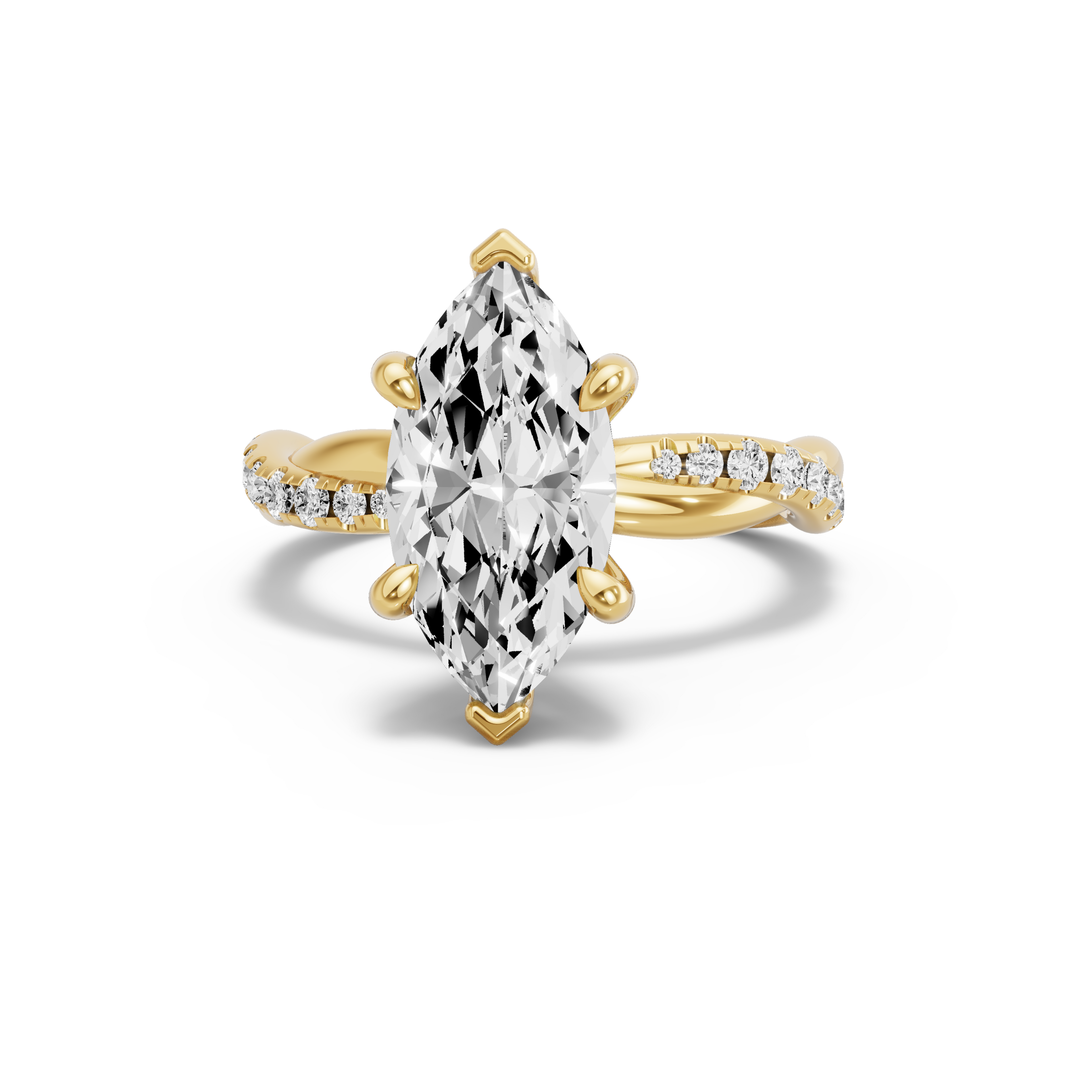 Image for Marquise Six Prong Ring with Rope Pave band in 14K Yellow Gold